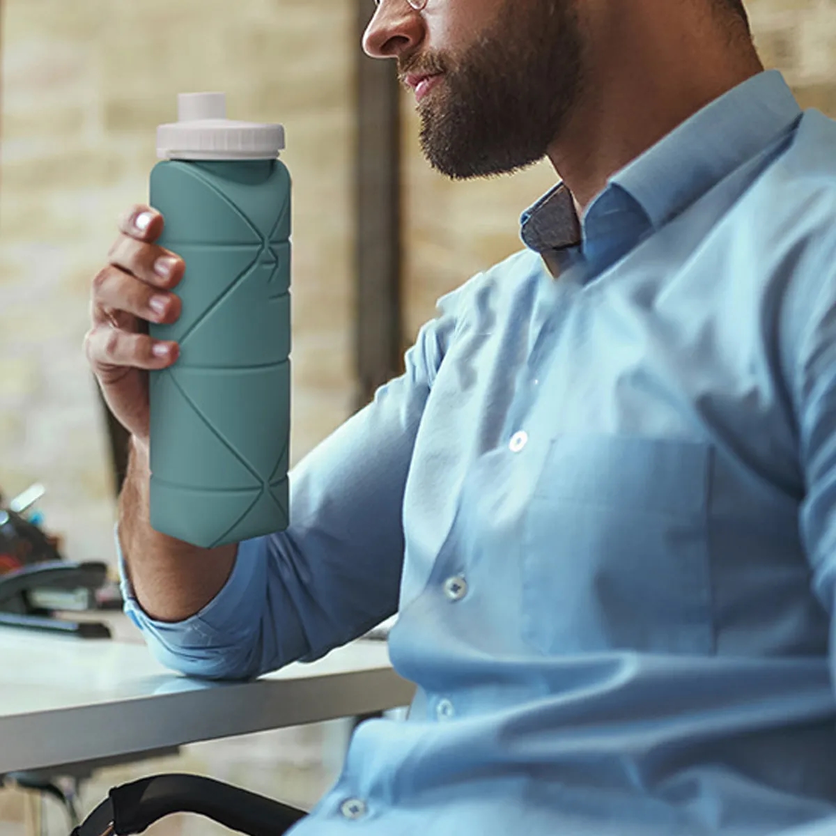 ollapsible Silicone Travel Water Bottle 20oz (600ml), Reuseable Leakproof BPA Free Foldable Bottle 5