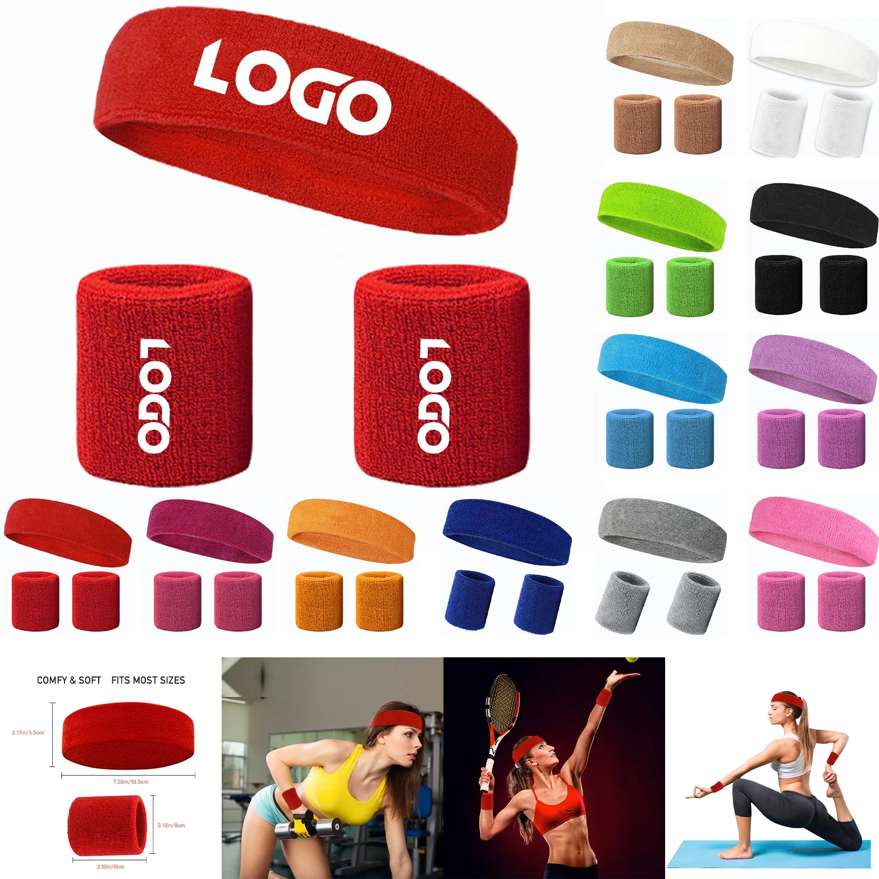 Sweatband Headband Wristband Set 2