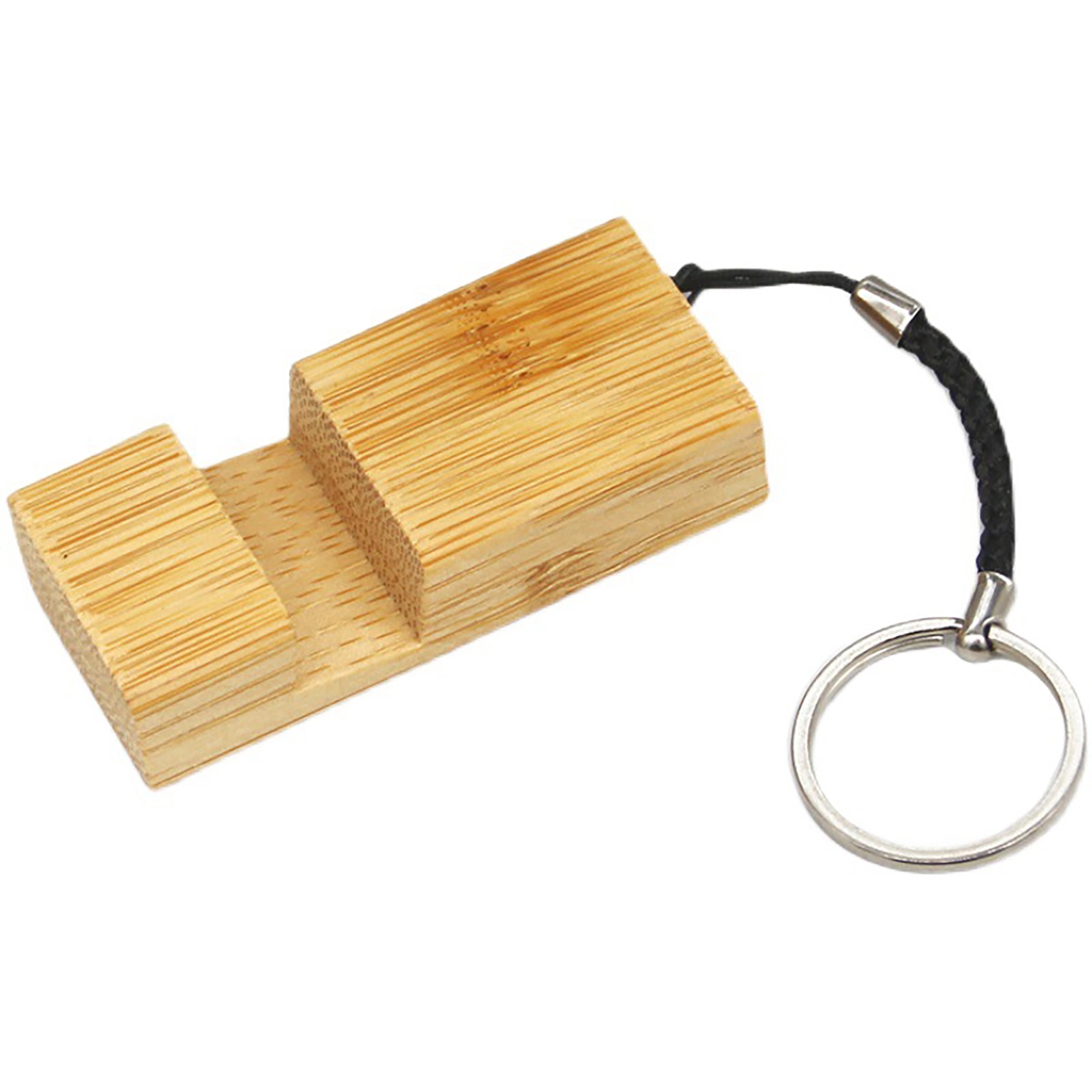 MOQ 50pcs Bamboo Phone Stand With Keychain 2
