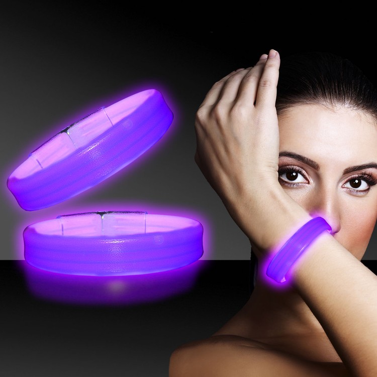 Purple 9" Deluxe Triple Wide Light Up Glow Bracelet 2