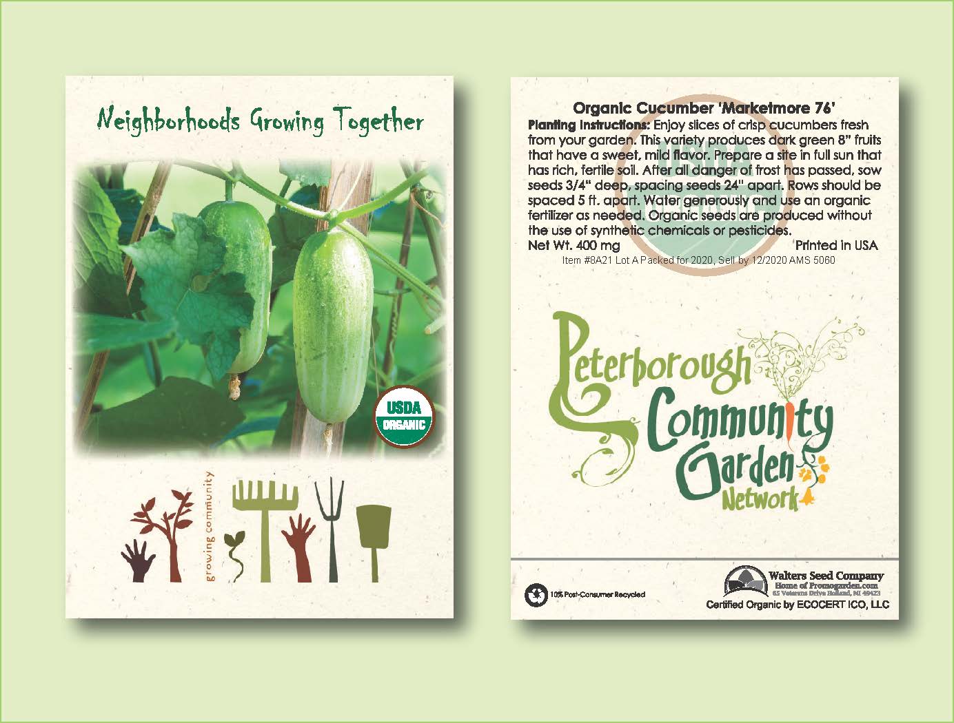 Organic Cucumber 'Marketmore 76' Seed Packets - Standard Size 3.25" x 4.5" 2