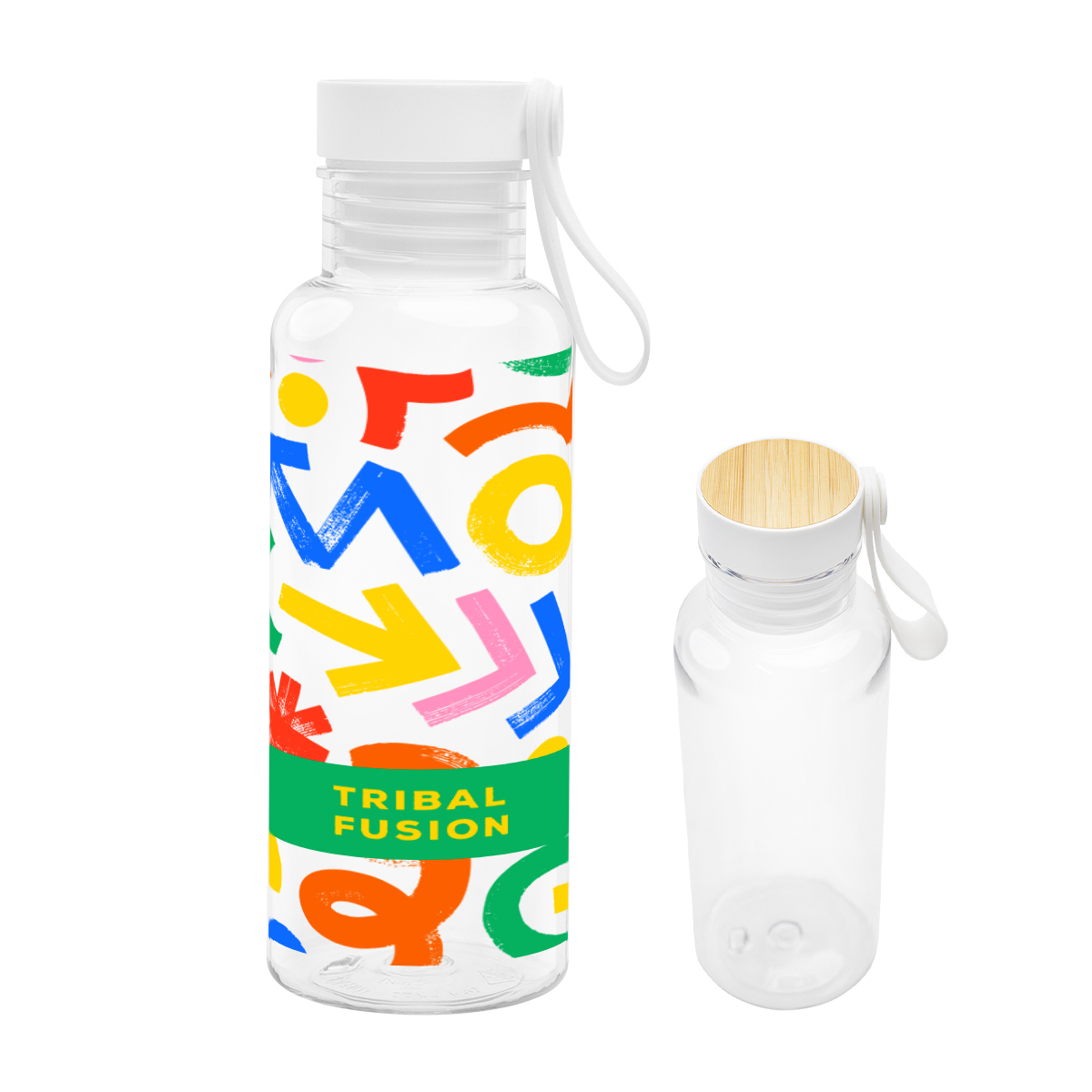 20 Oz. Full Color Cade rPET Bottle With Bamboo Accent Lid and Silicone Easy Carry Handle 3