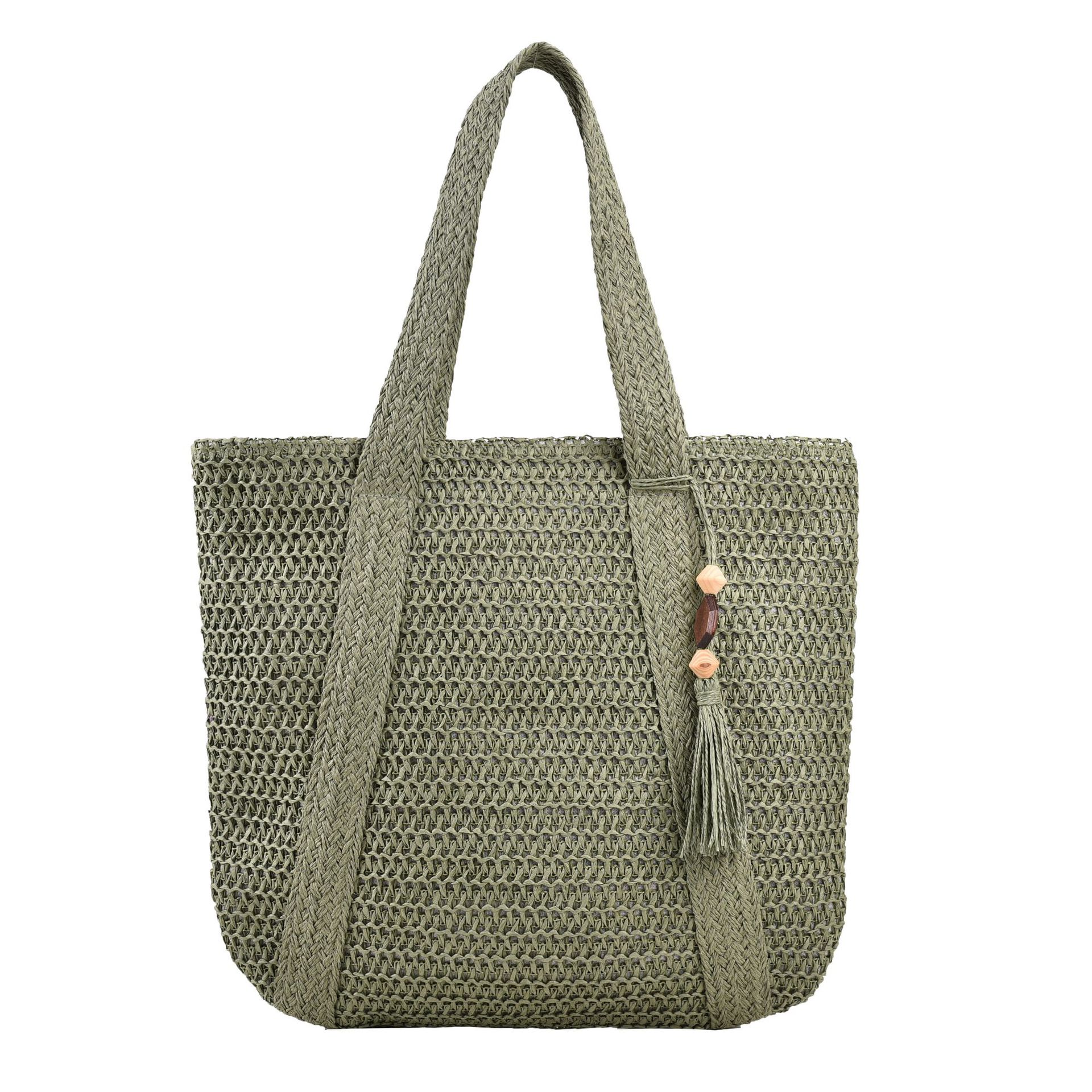 Jute Straw Beach Bag Summer Woven with Tassels Large 6