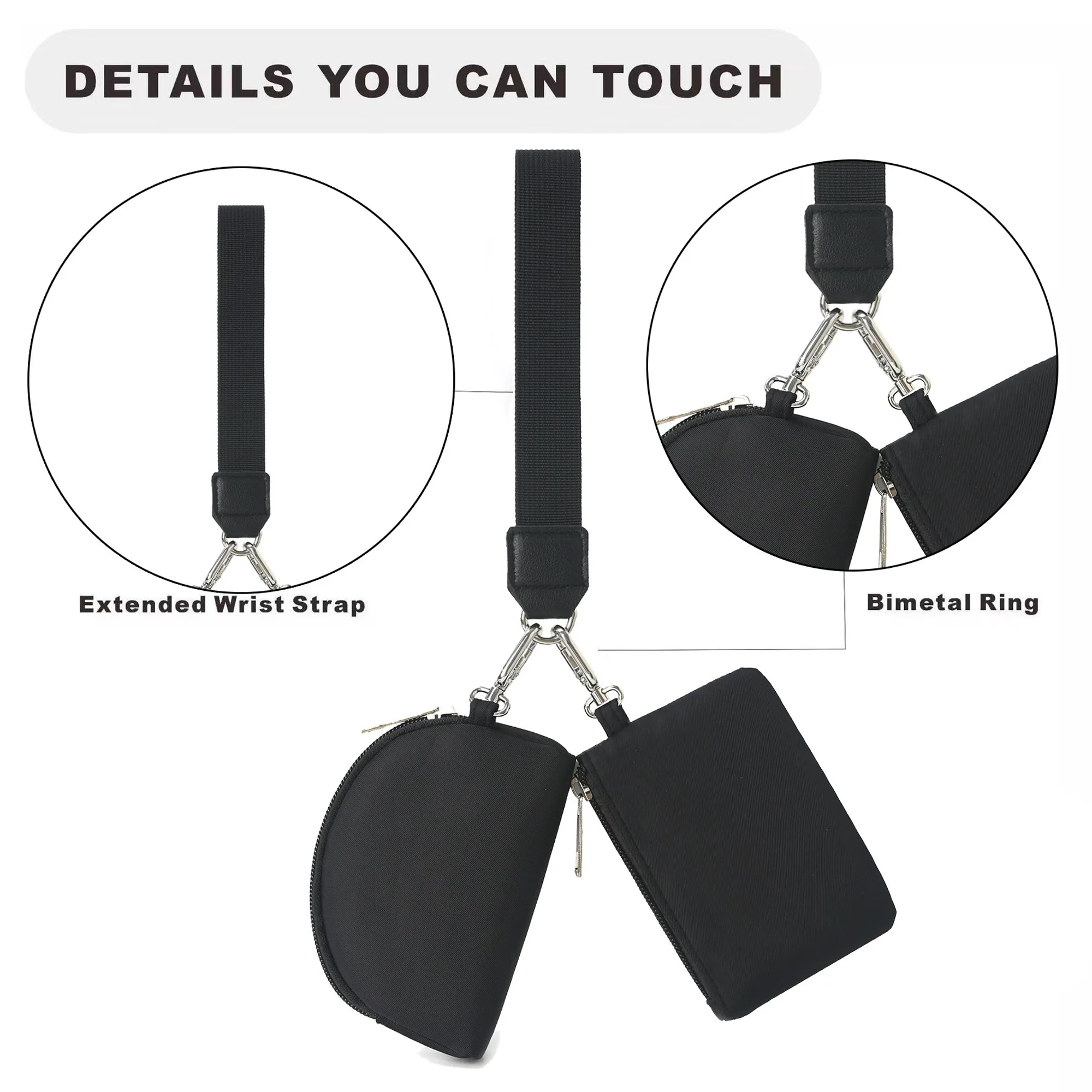 Portable Dual Pouch Wristlet Coin Pocket Keychain 3