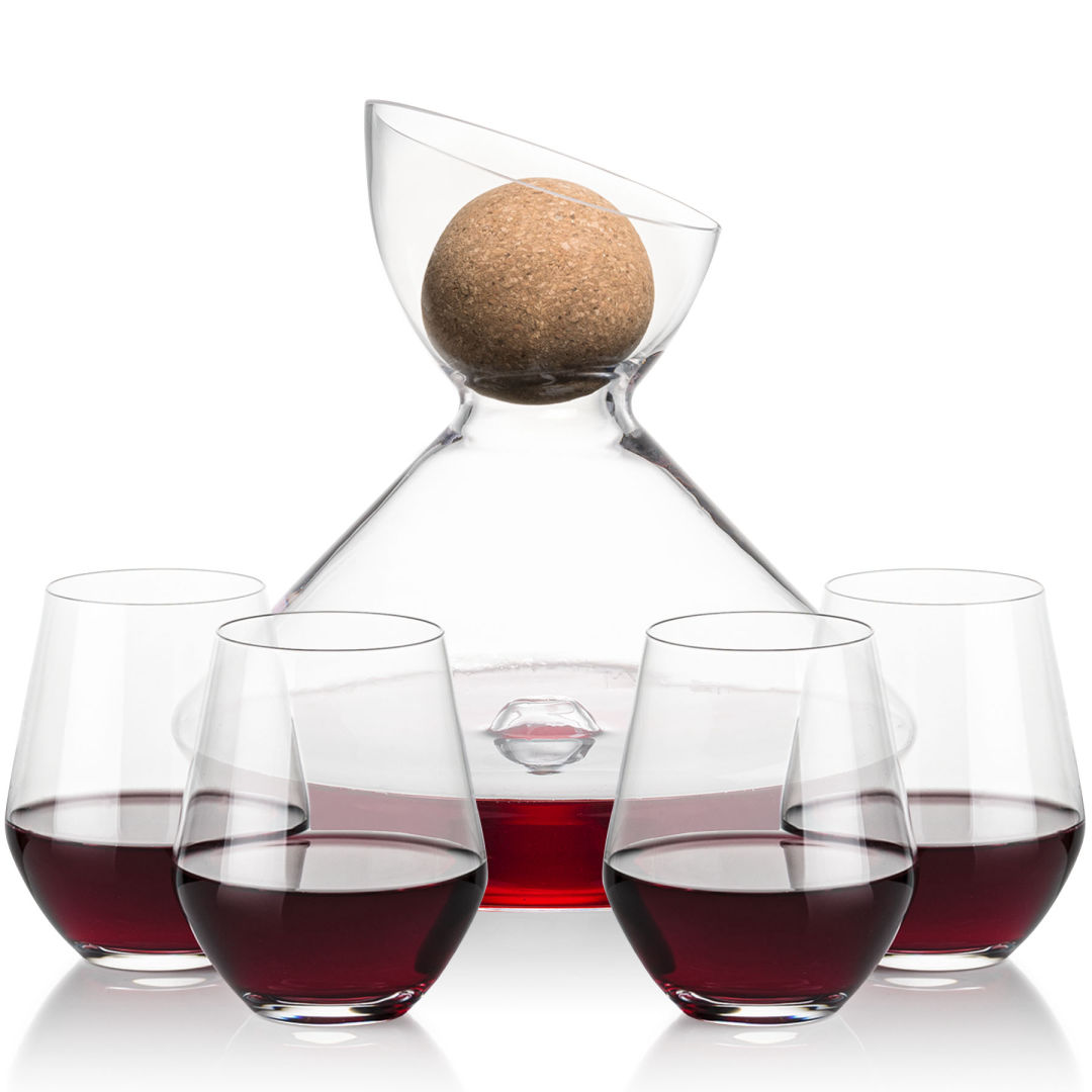 Woodbury Carafe w/Cork Stopper & Reina Stemless Wine 5