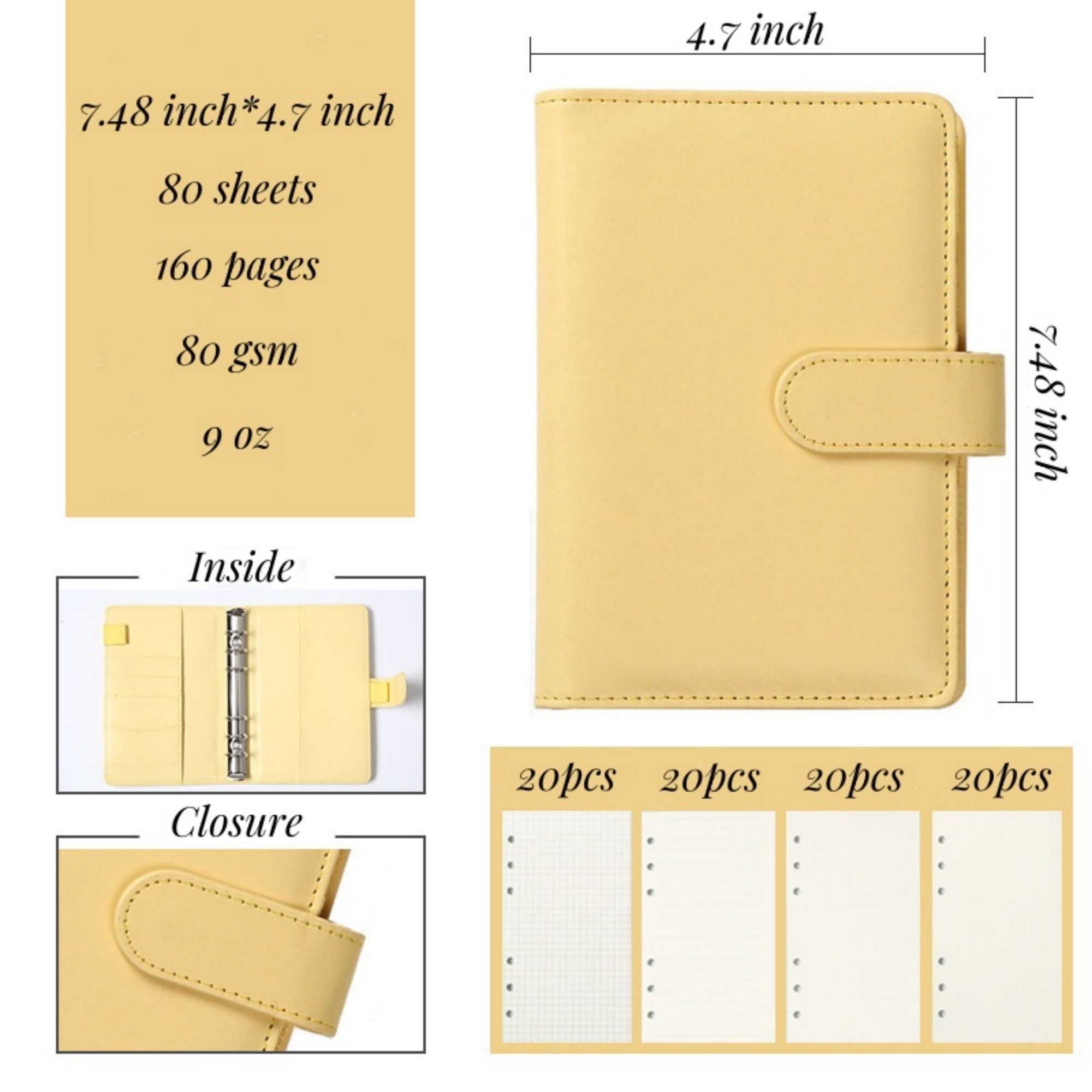 A6 160 Pages Loose Leaf Binder Cover With Magnetic Buckle Closure 3