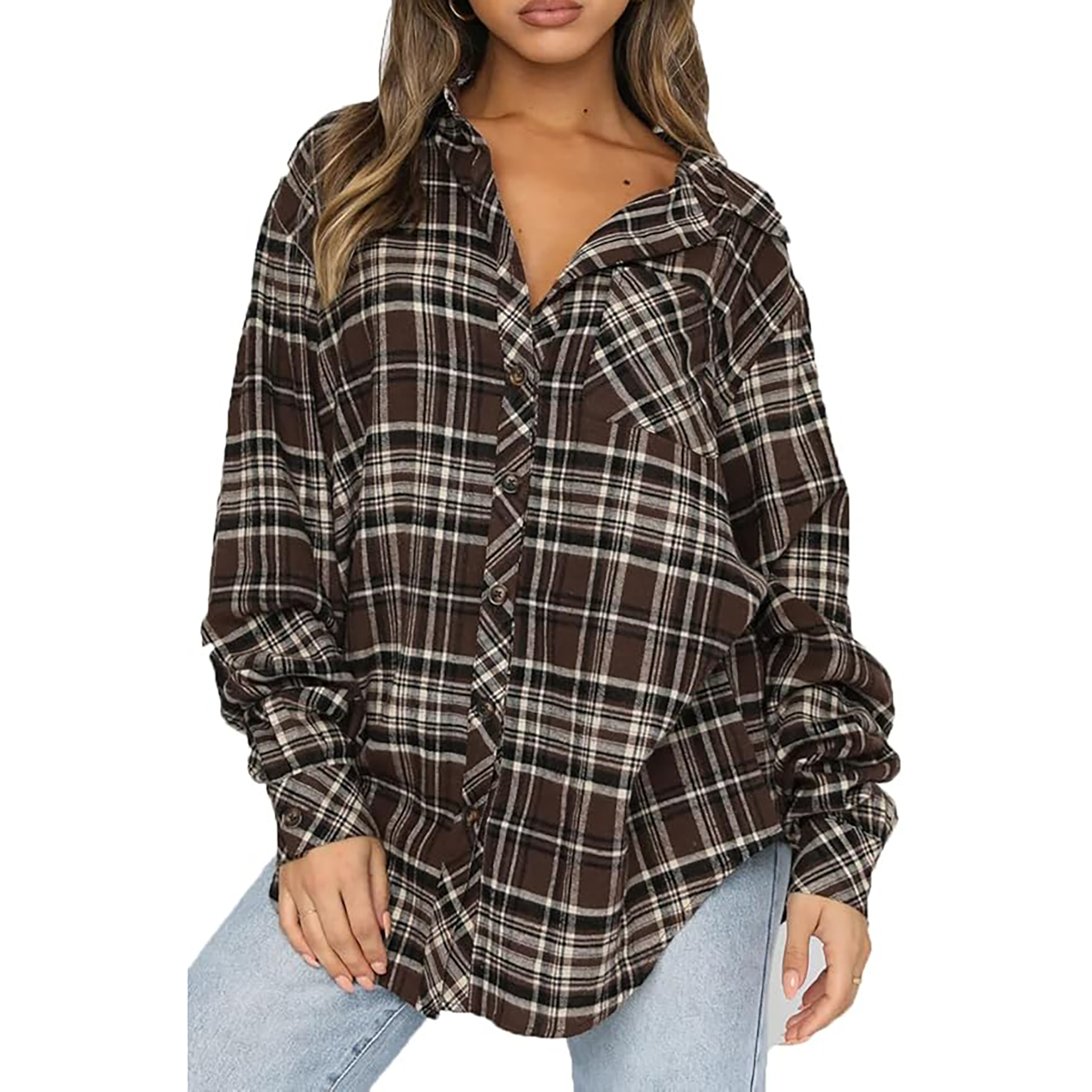 Women's Long Sleeved Plaid Shirt 14