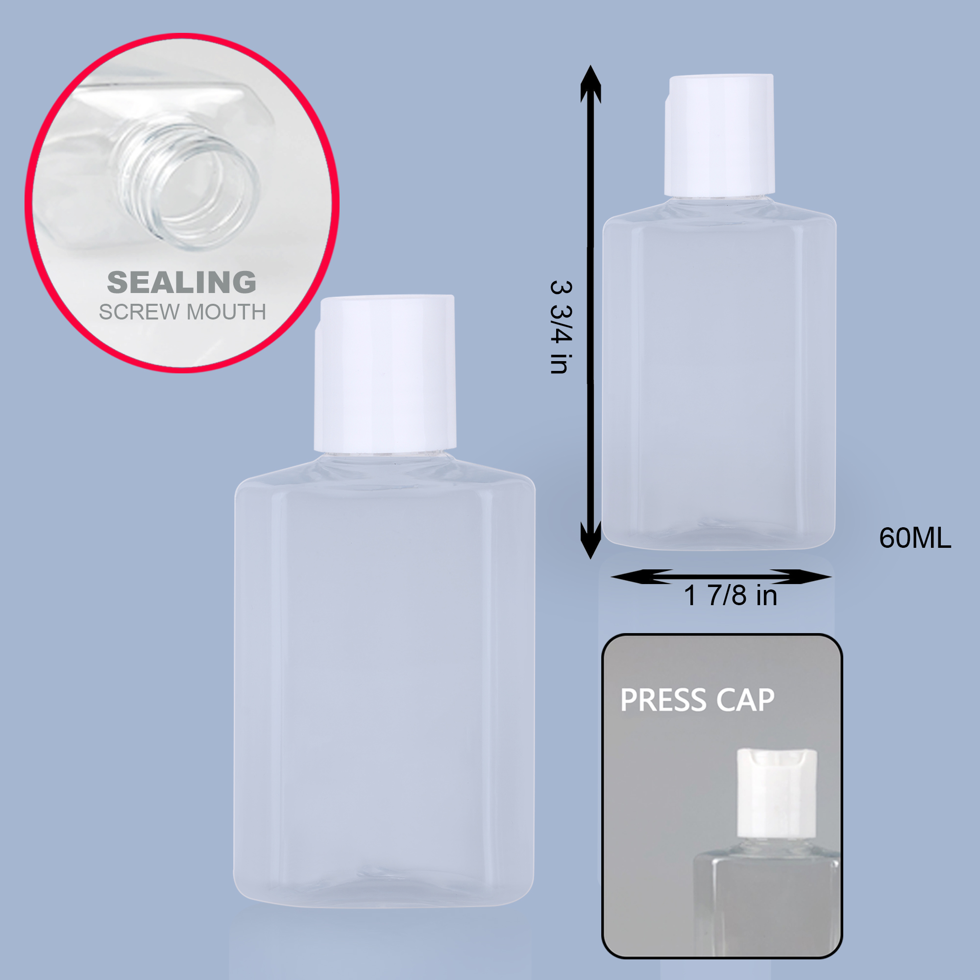 PPE 2 Oz.Square Gel Bottle for Hand Sanitizer