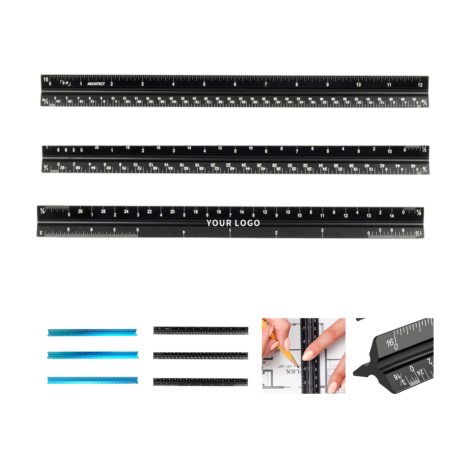11.8-Inch Aluminum Triangular Scale Ruler for Engineers and Designers 3