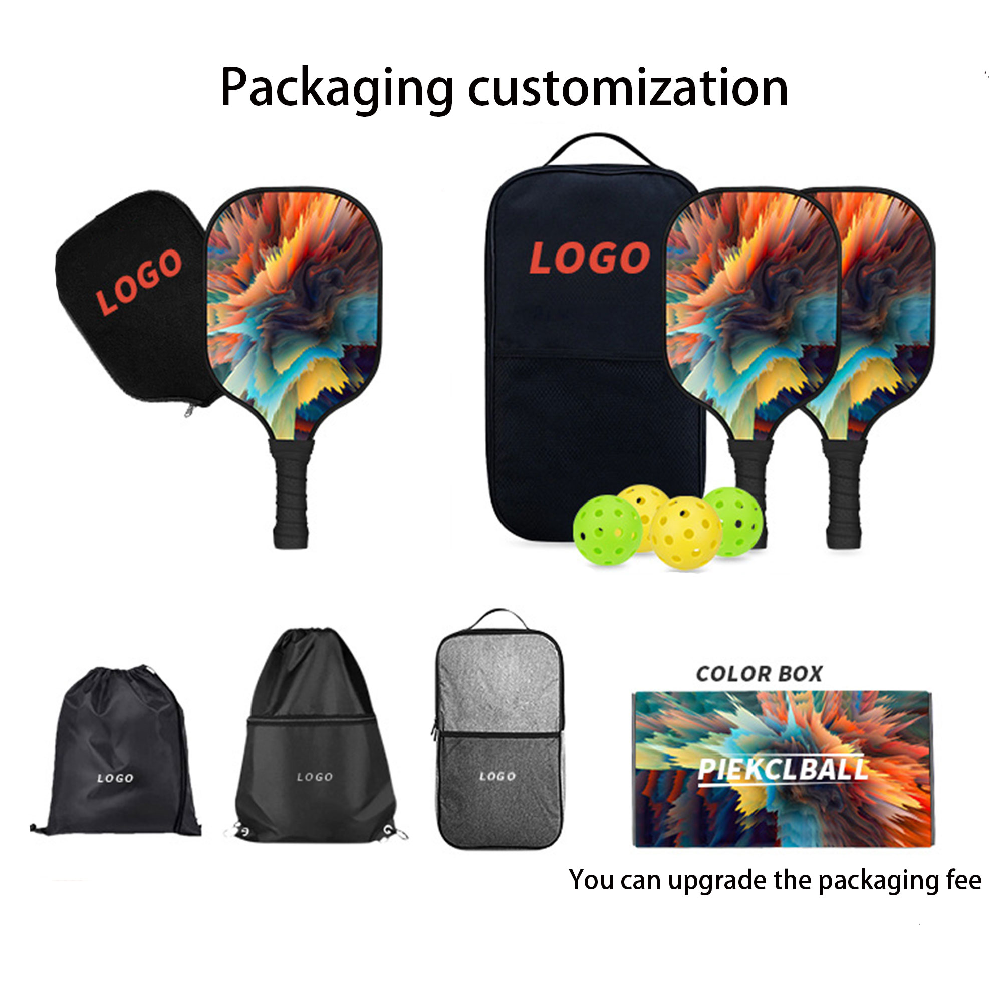 Full Color Premium Fiberglass Pickleball Set with Optional Paddle Carry Case 4