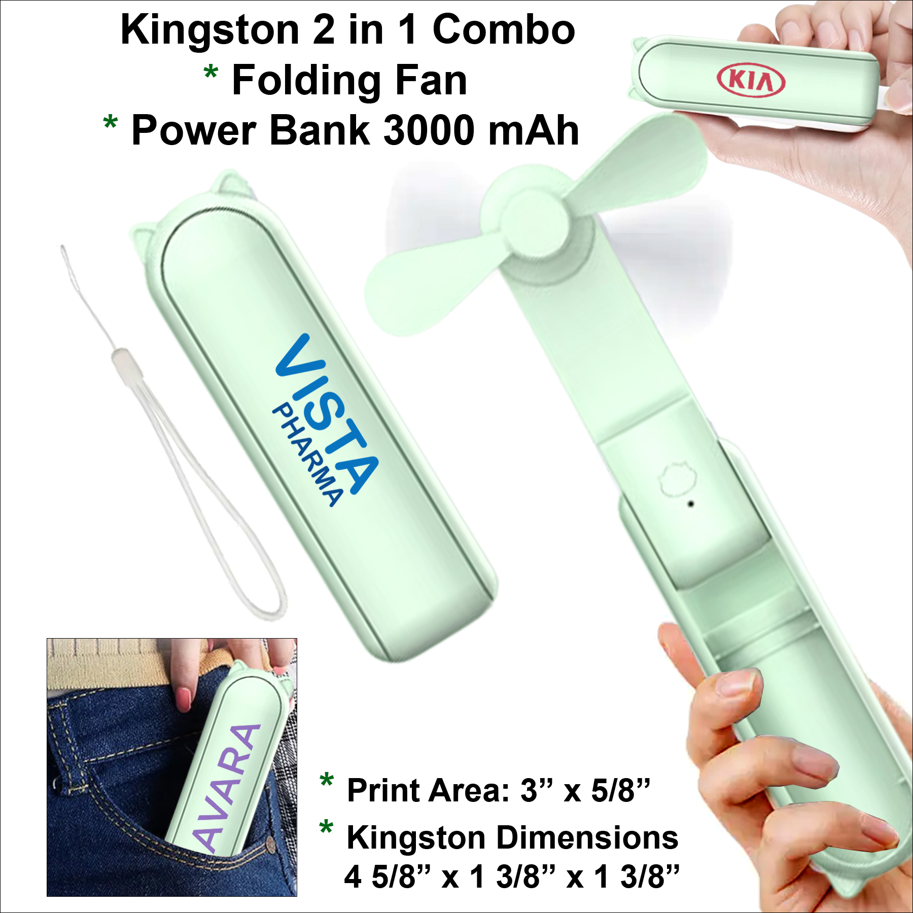 Kingston 2 in 1 Combo Power Bank 3000 mAh and Multi 3 Speed Folding Fan 2