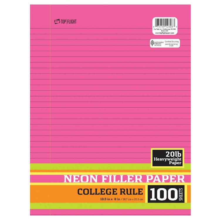 College Rule Filler Paper Neon 10.5" x 8" 100 Sheets 1