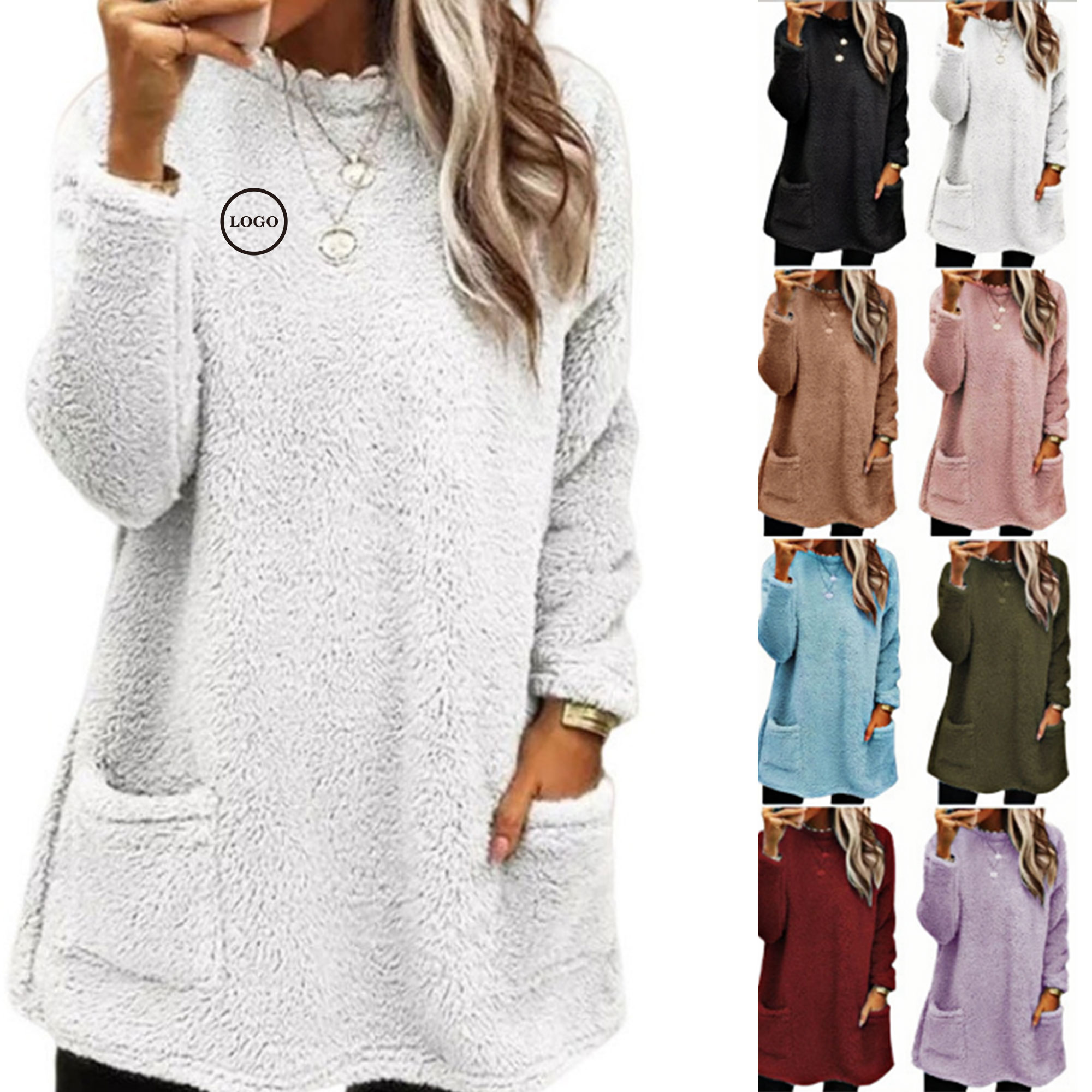 Cozy Double-Sided Fleece Oversized Sweater with Pockets, custom hoodie or sweatshirt with logo imprint 3