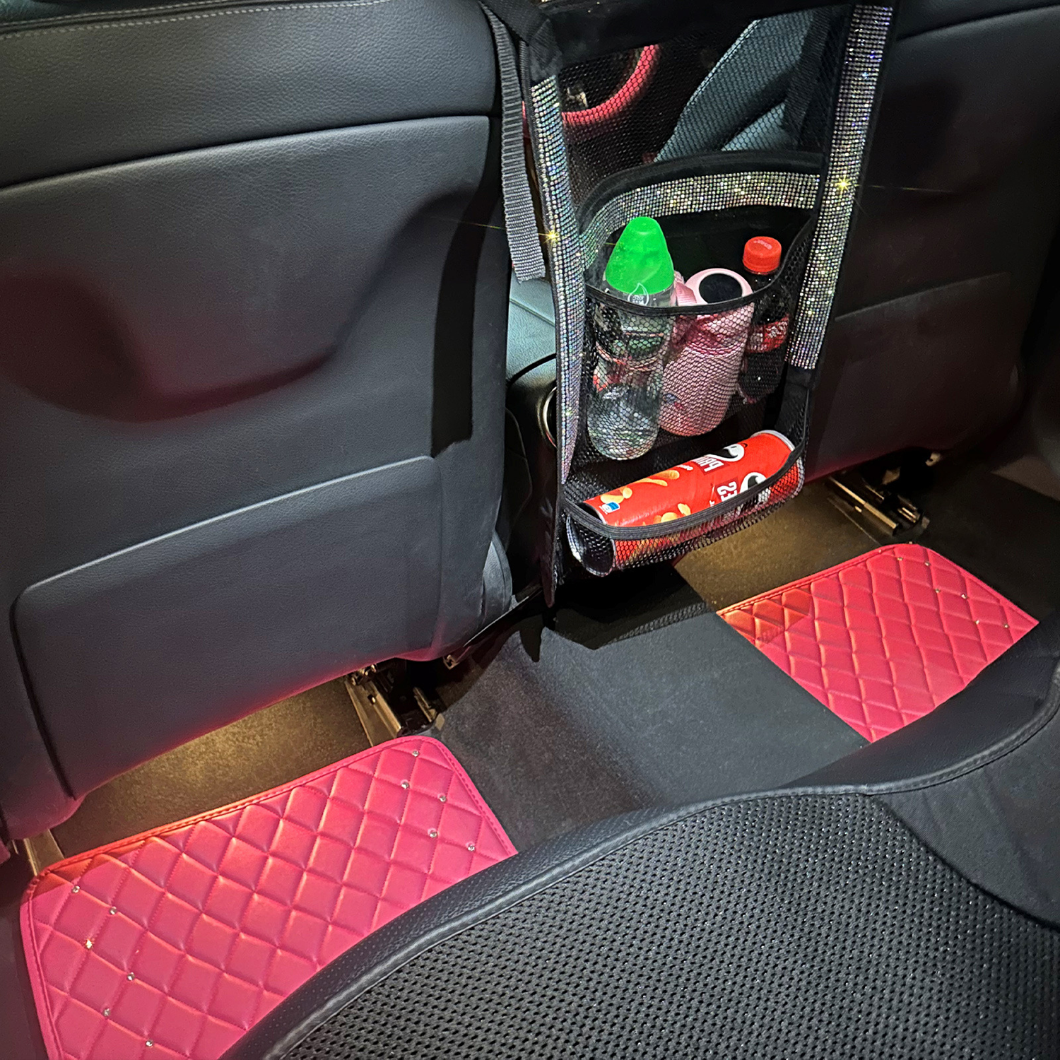 4 Pieces of Luxurious Pink Sparkling Leather Car Mats 5