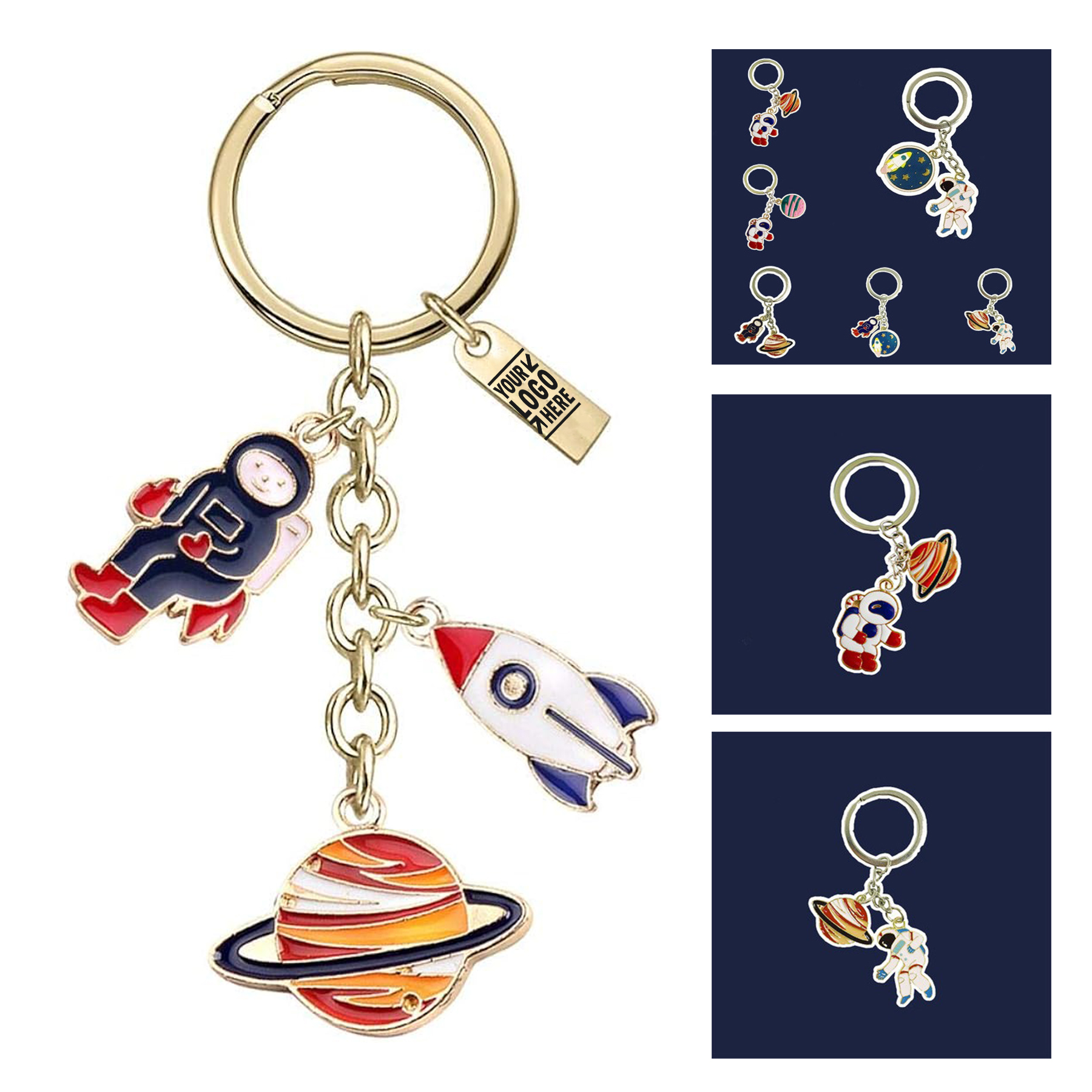 Velvet Bag Z556 Astronaut Saturn Rocket Charms Pendants Keychain 2