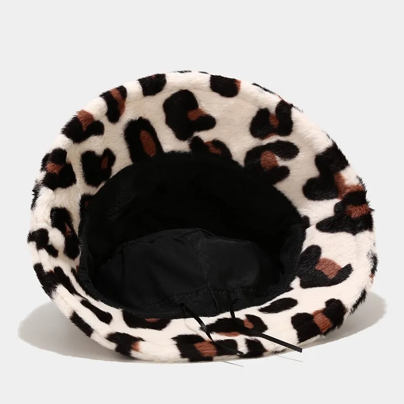 New Plush Leopard Pattern Bucket Hat Winter 4