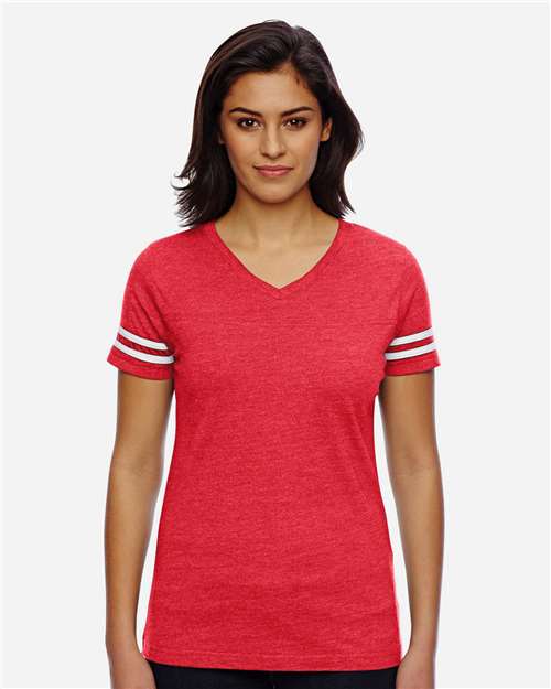 Women's Football V-Neck Fine Jersey Tee - 3537 18