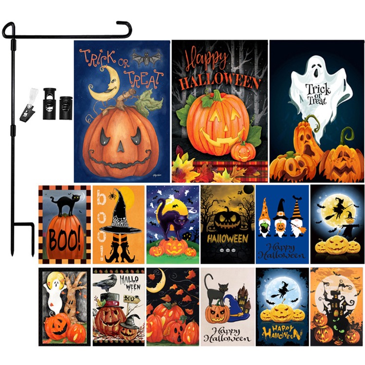 Double linen Halloween garden flag 2