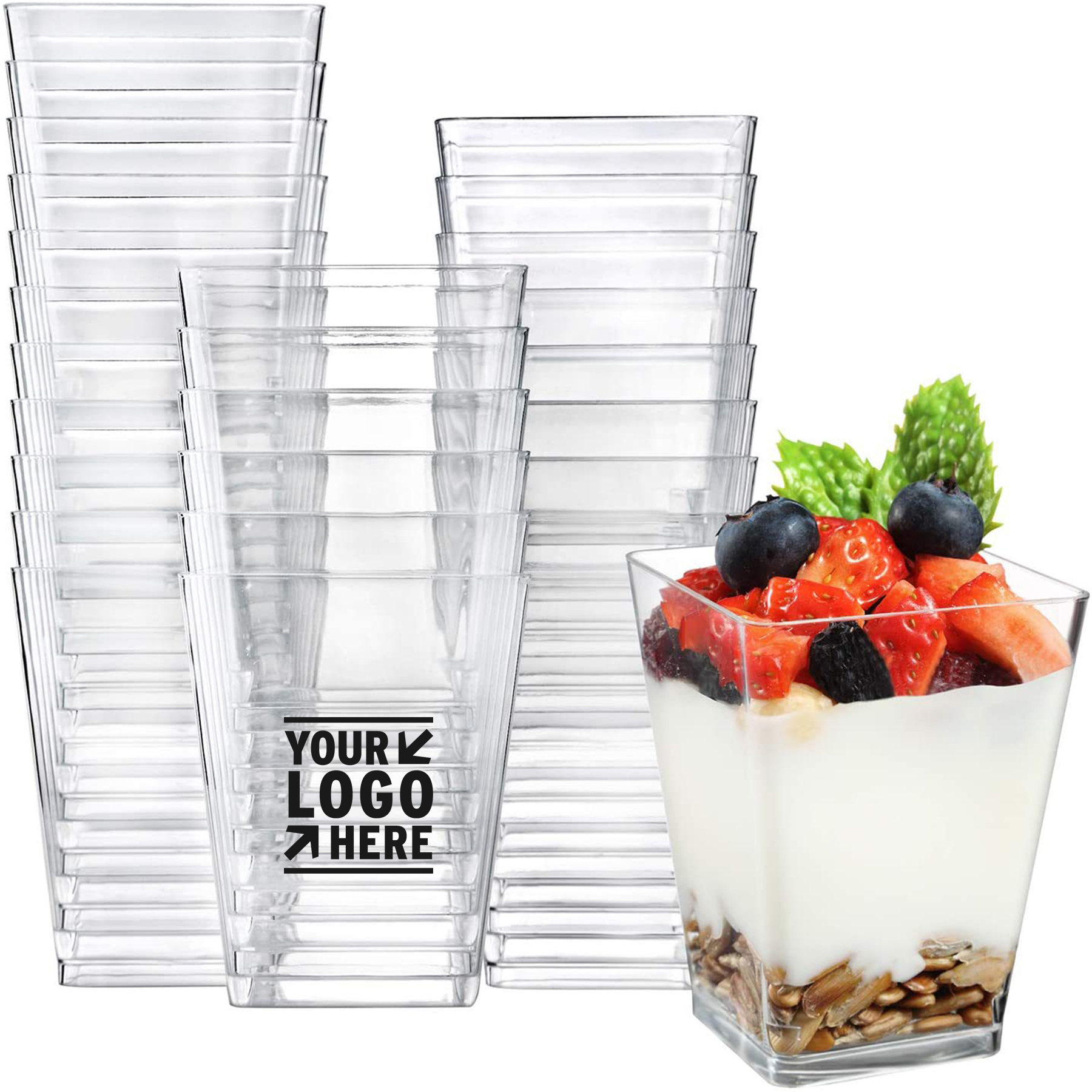 5OZ Party Mini Plastic Spoon Clear Parfait Dessert Appetizer Cup with Lid 2
