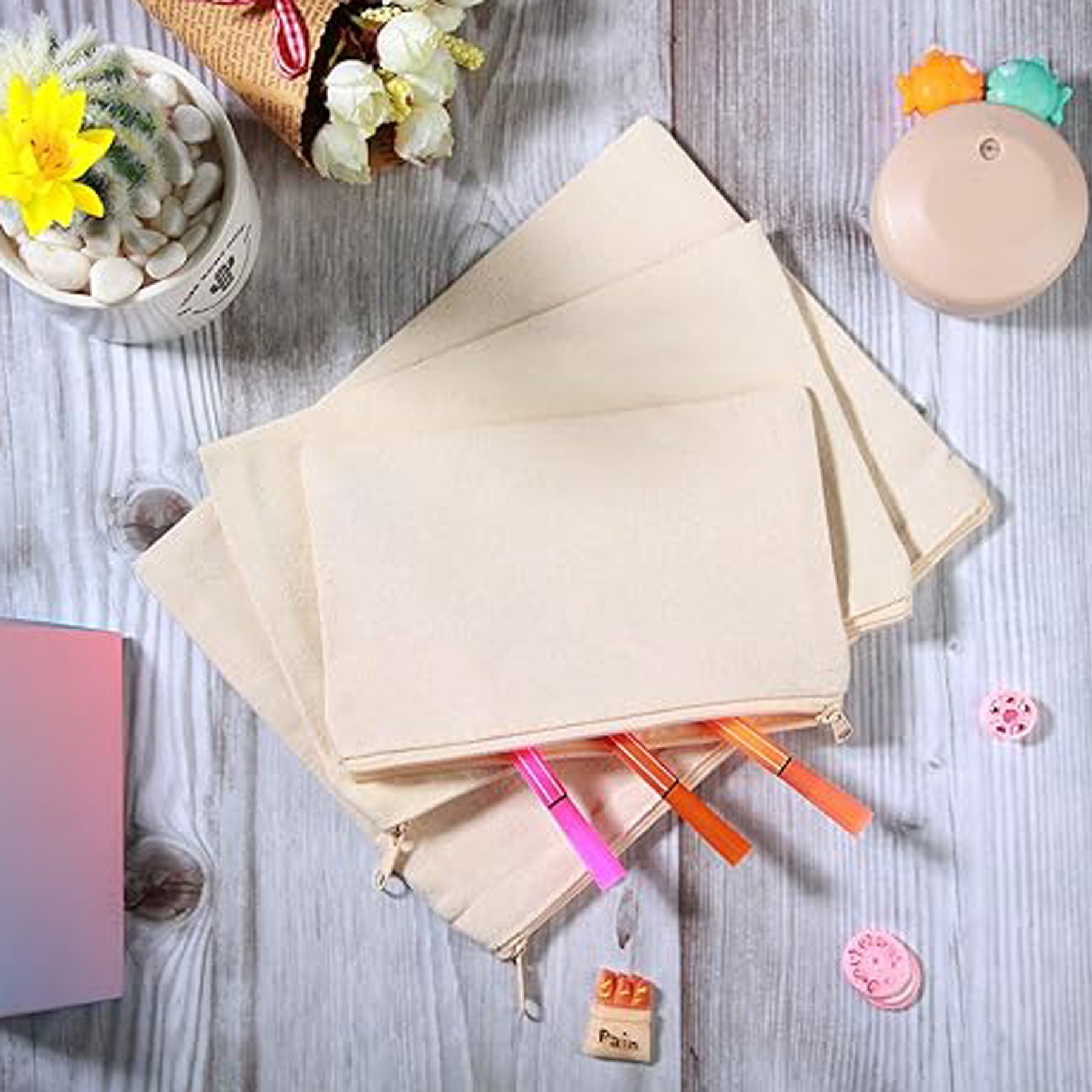 Multipurpose Cosmetics Bag Zipper Canvas Makeup Pouches 7