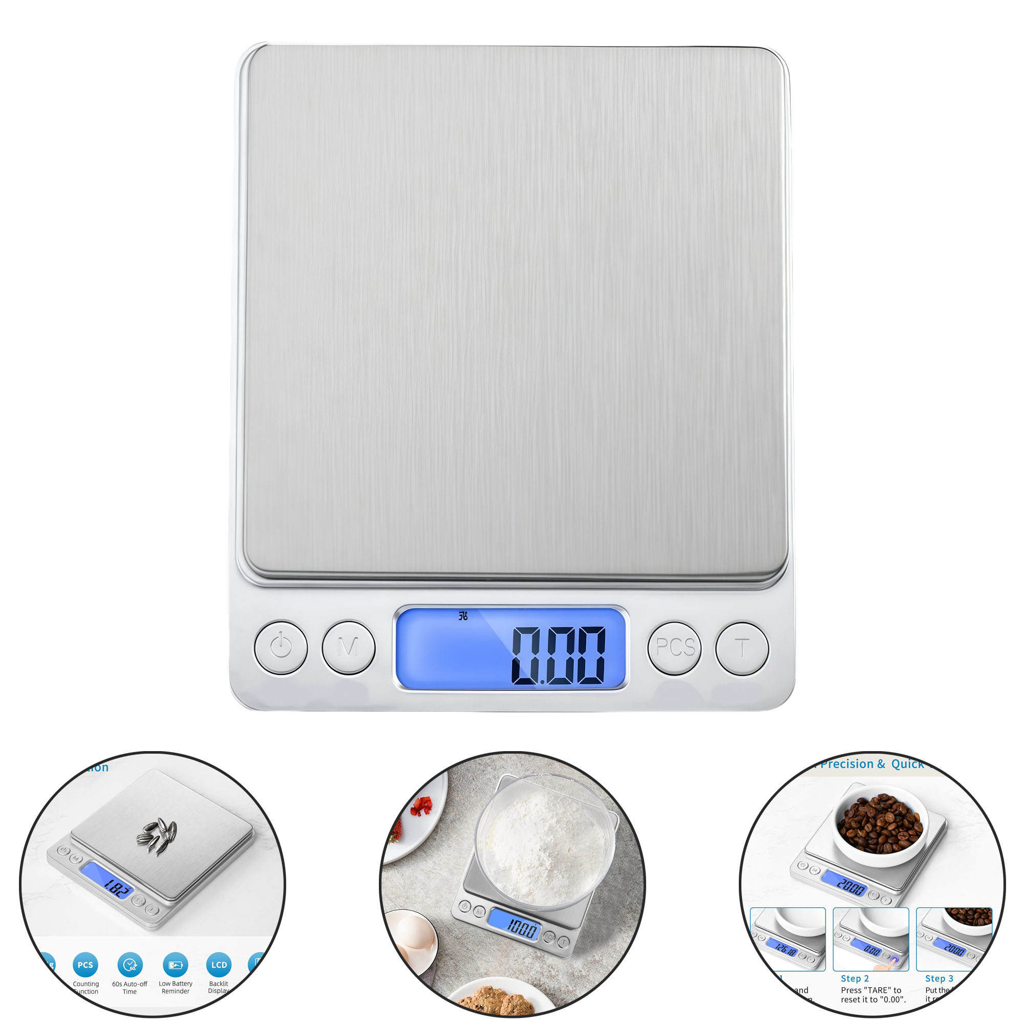 500g High Precision Jewelry Scale Mini Pocket Electronic Scale Portable Kitchen Food Scale 0.01g 3