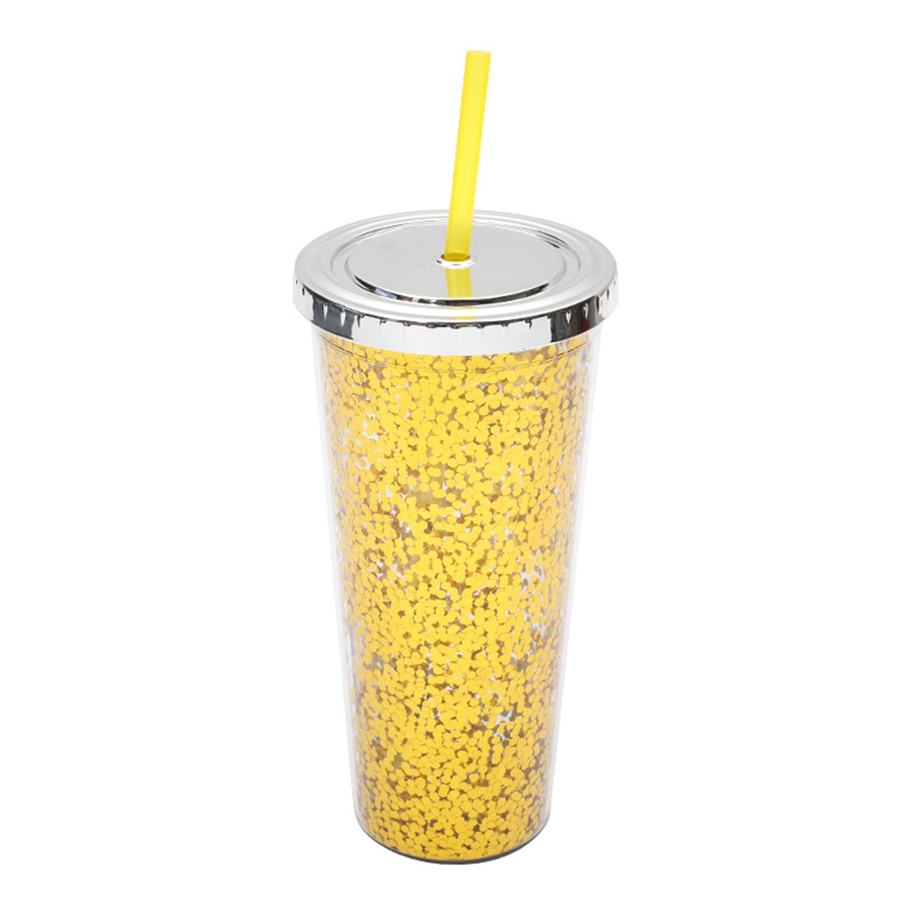 24 Oz. Double Wall Insulated Plastic Glitter Straw Mug 29