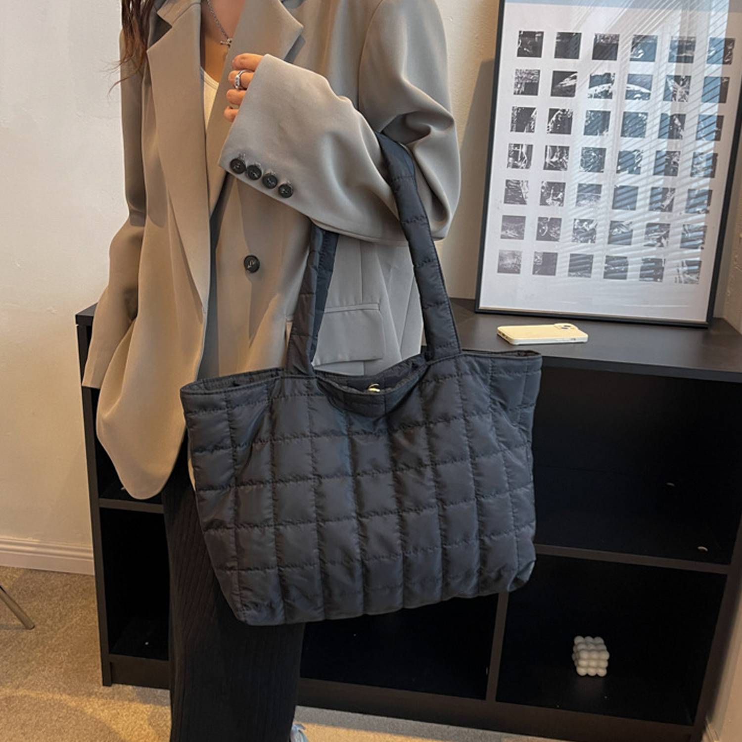 Polyester Tote Bag Pleated Cloud Shopping Handbag 6