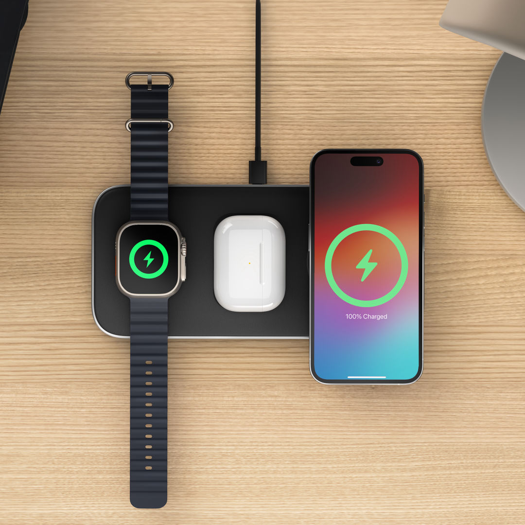 SATECHI® Qi2 Trio Wireless Charging Pad w/Type A,C,G Plugs 3