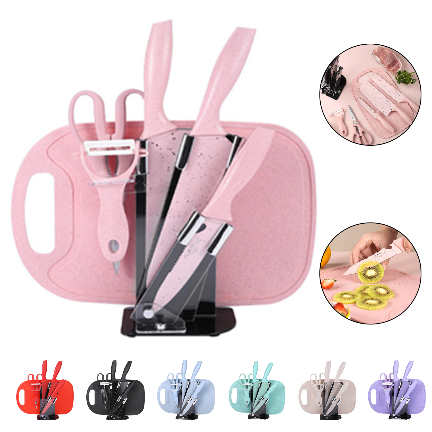 7PC Wheat Straw Sharp Chef Knife Set 2