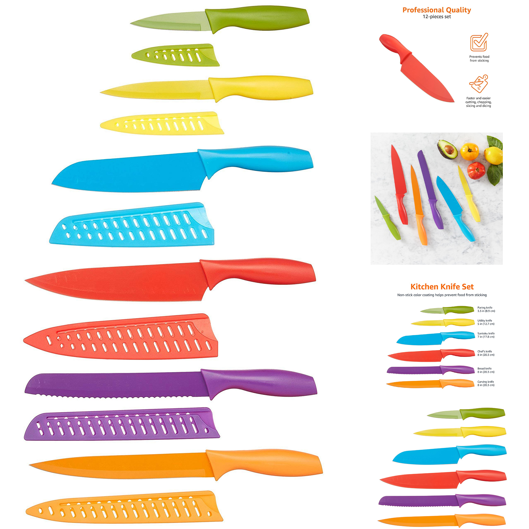 Color-Coded Kitchen 12-Piece Knife Set 2