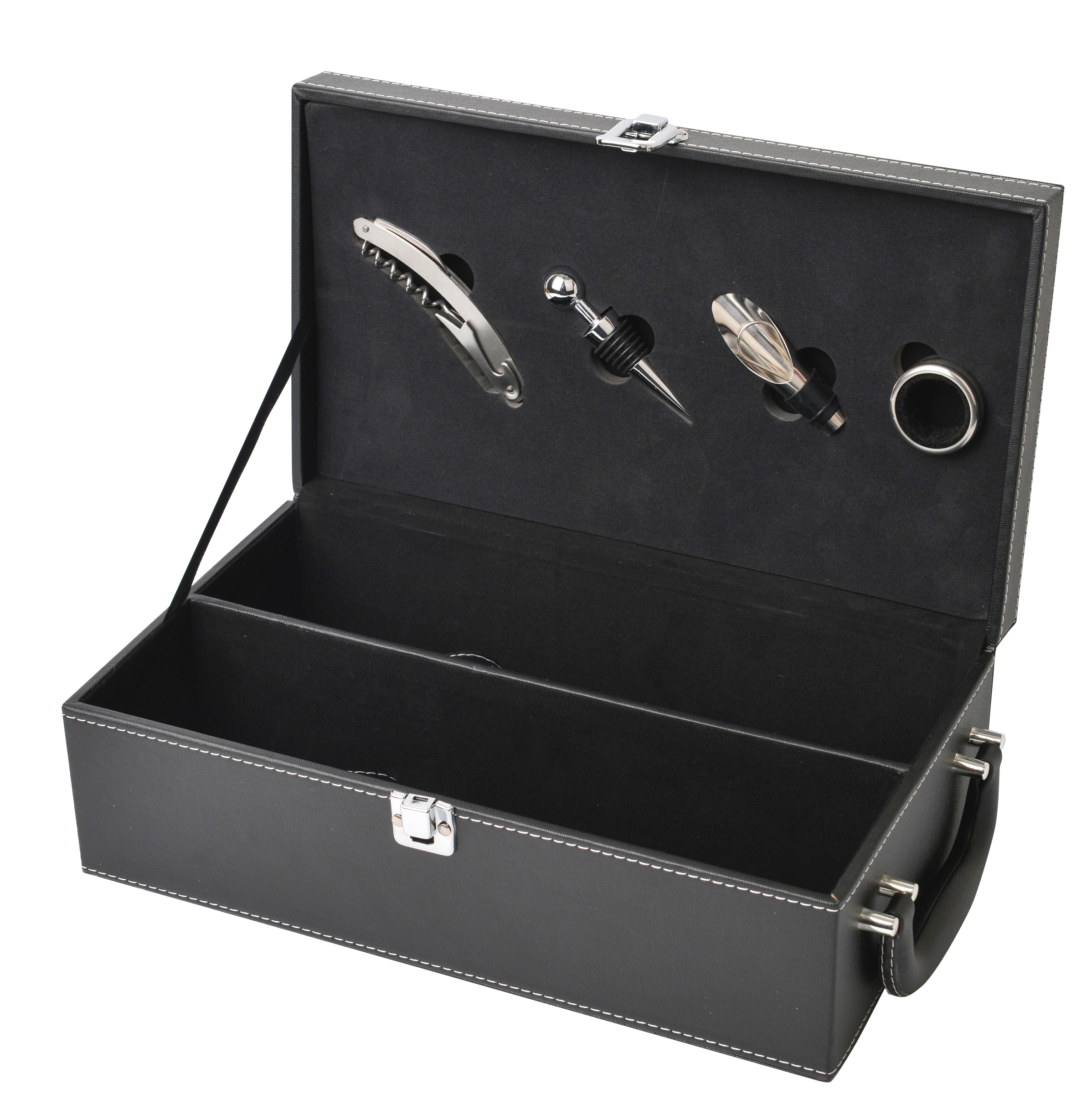 4 PC Wine Set in a Black Leatherette Case w/2 bottle support 3