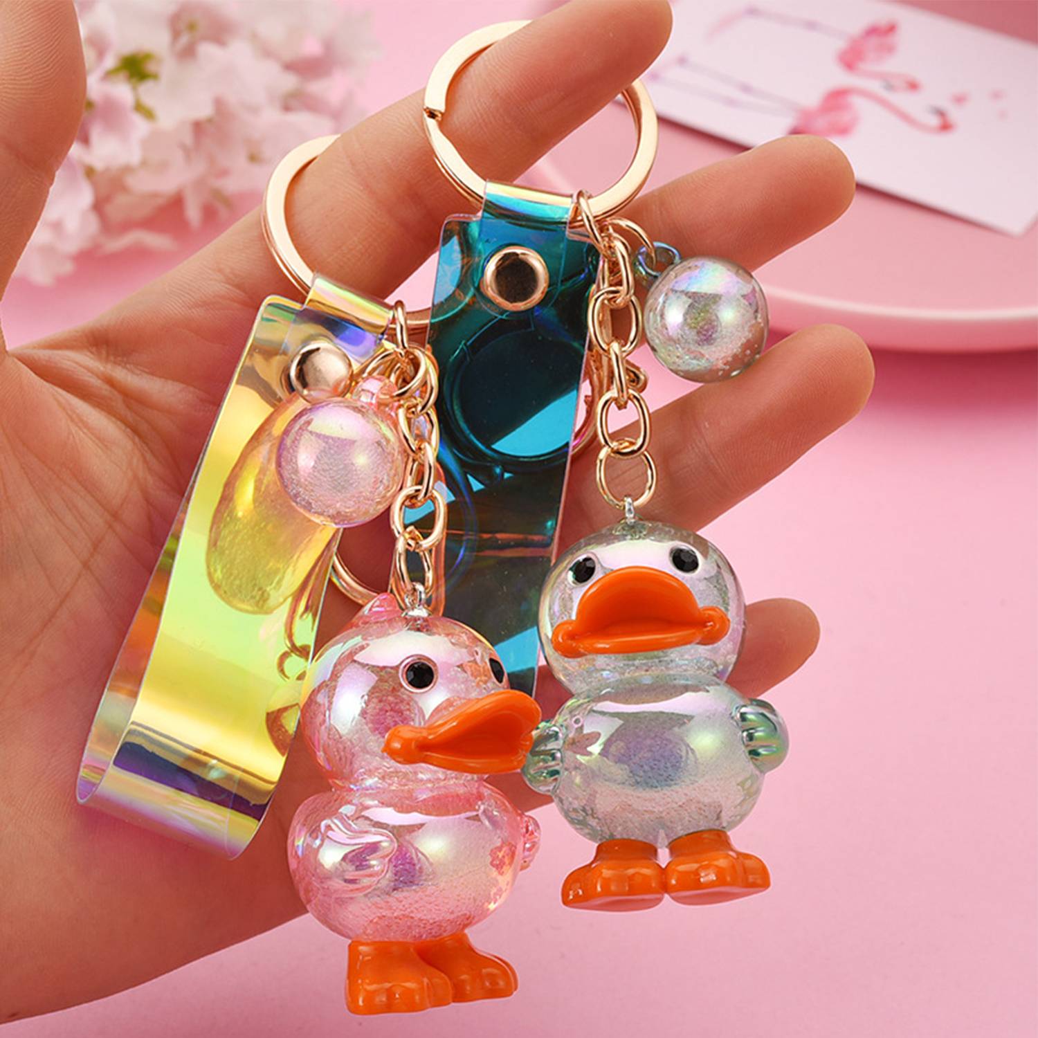 Cute and colorful acrylic duck keychain 4