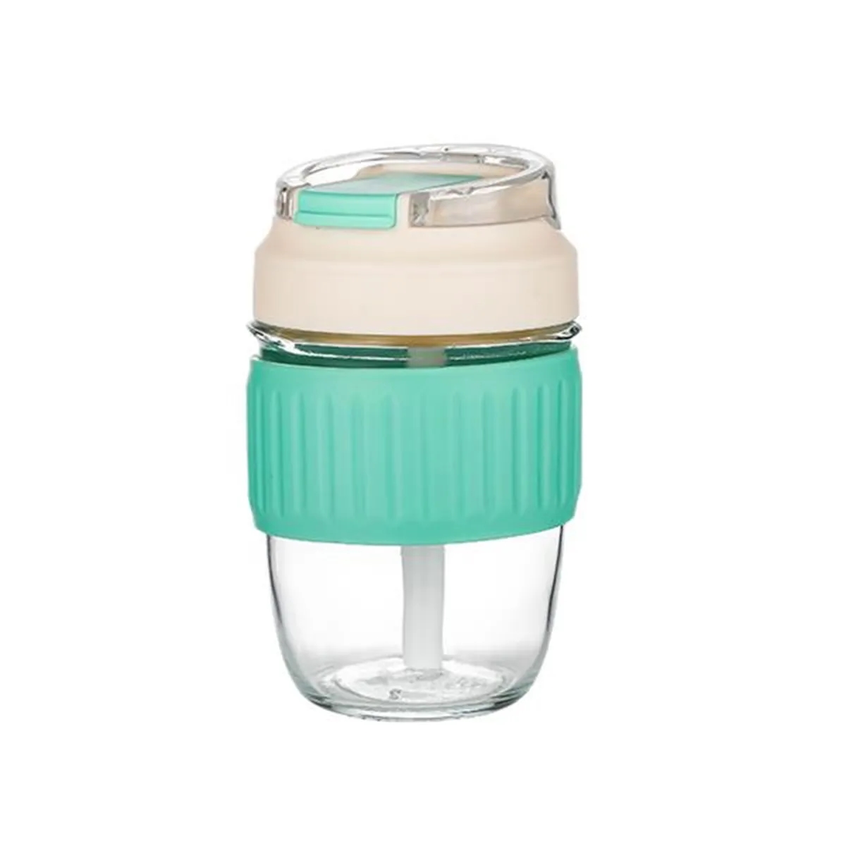 Coffee Drinking Silicone Sleeve Clear Cup with Lid and Straw 5