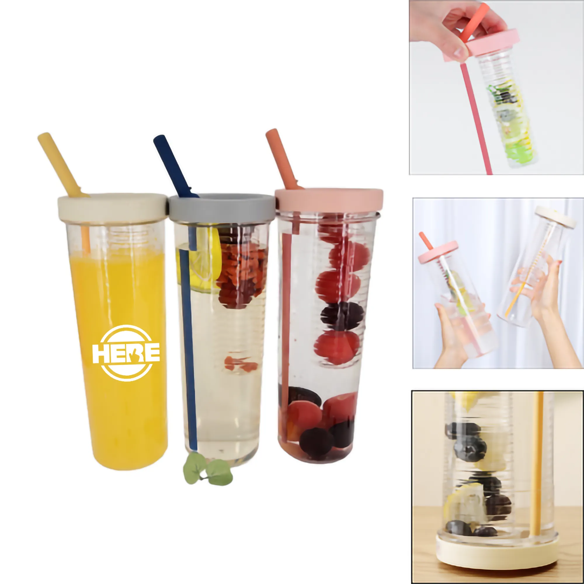 24Oz Large Capacity Plastic Fruit Infuser Water Bottle 2
