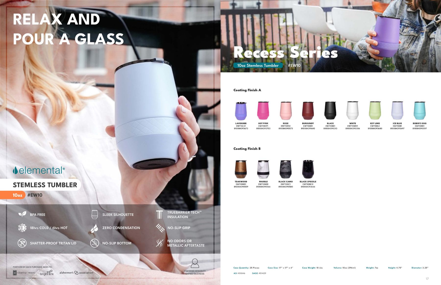 Elemental® Recess Stemless 10oz Stainless Steel Tumbler with Shatter-free Lid 2