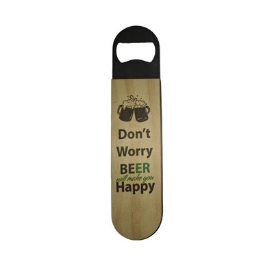Sublimated Pine Wood and Stainless Steel Bottle Opener - Rounded Rectangle (1.5"x7")