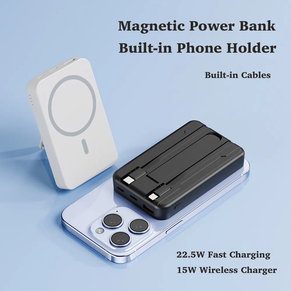 10000mAh Mag-Safe Battery Pack with Stand & Built-in Cables 3
