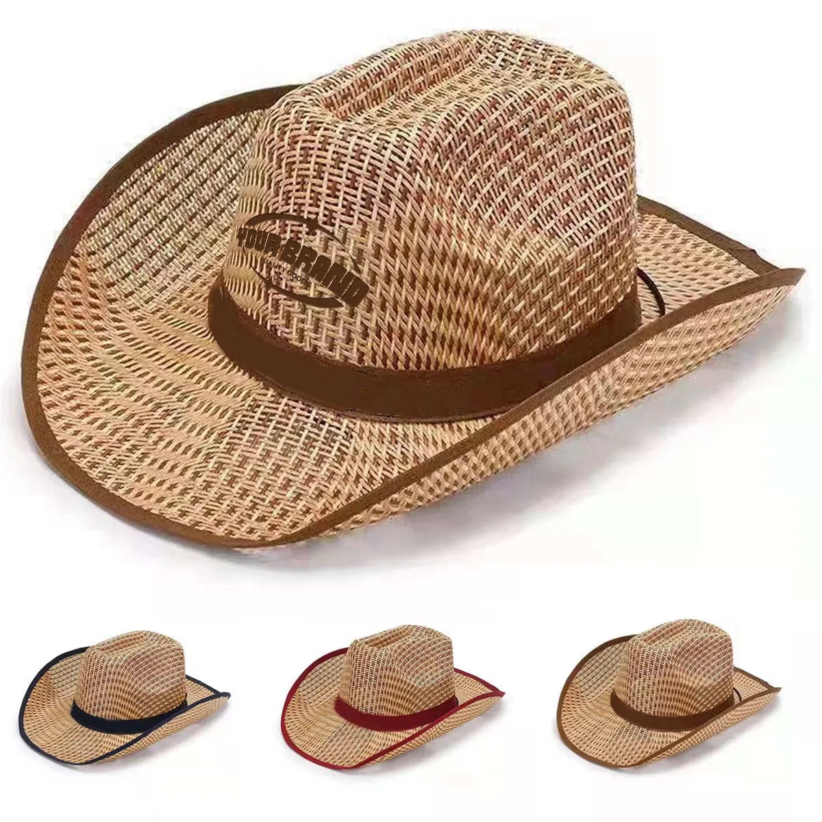 Unisex Woven Straw Round Up Summer Beach Wide Brim Hat 2