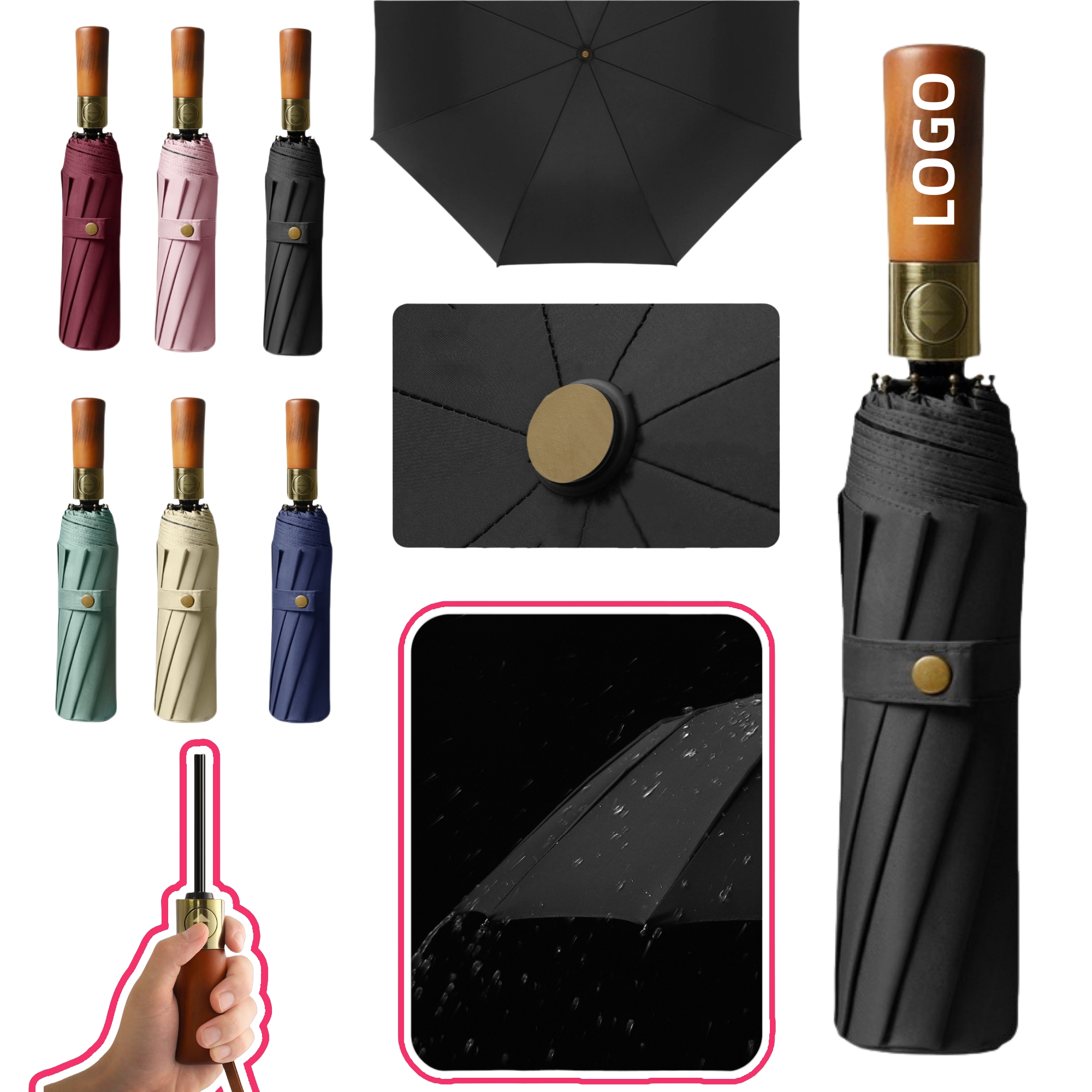 Custom Automatic Wooden Handle Umbrella 2