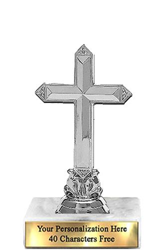 Trophy: 7", 2x3 white marble base, Cross Silver Un 2