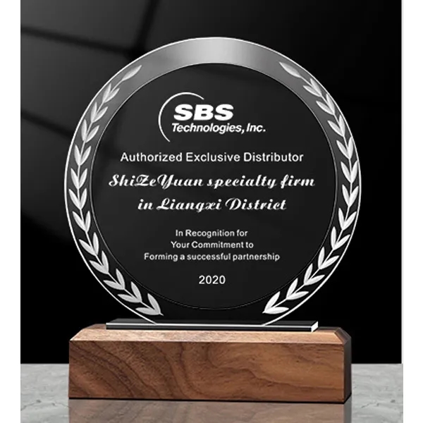 SOLID WOOD BASE ROUND CRYSTAL TROPHY 3