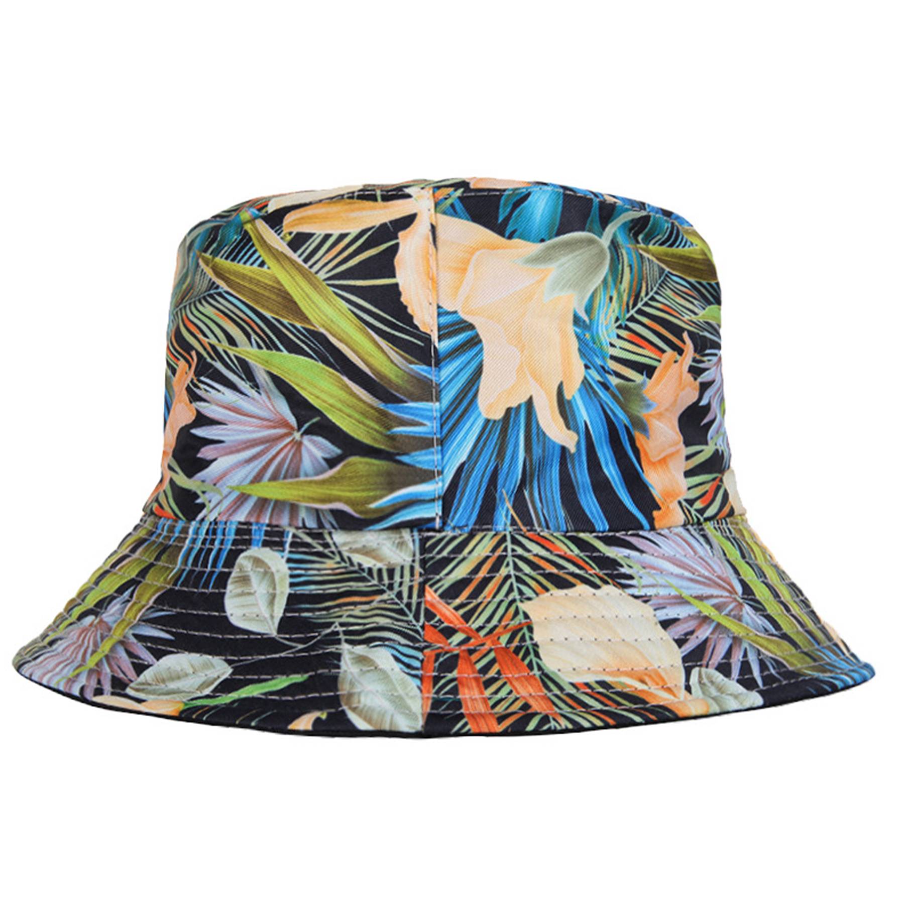 Polyester Bucket hat with tropical foliage pattern 7