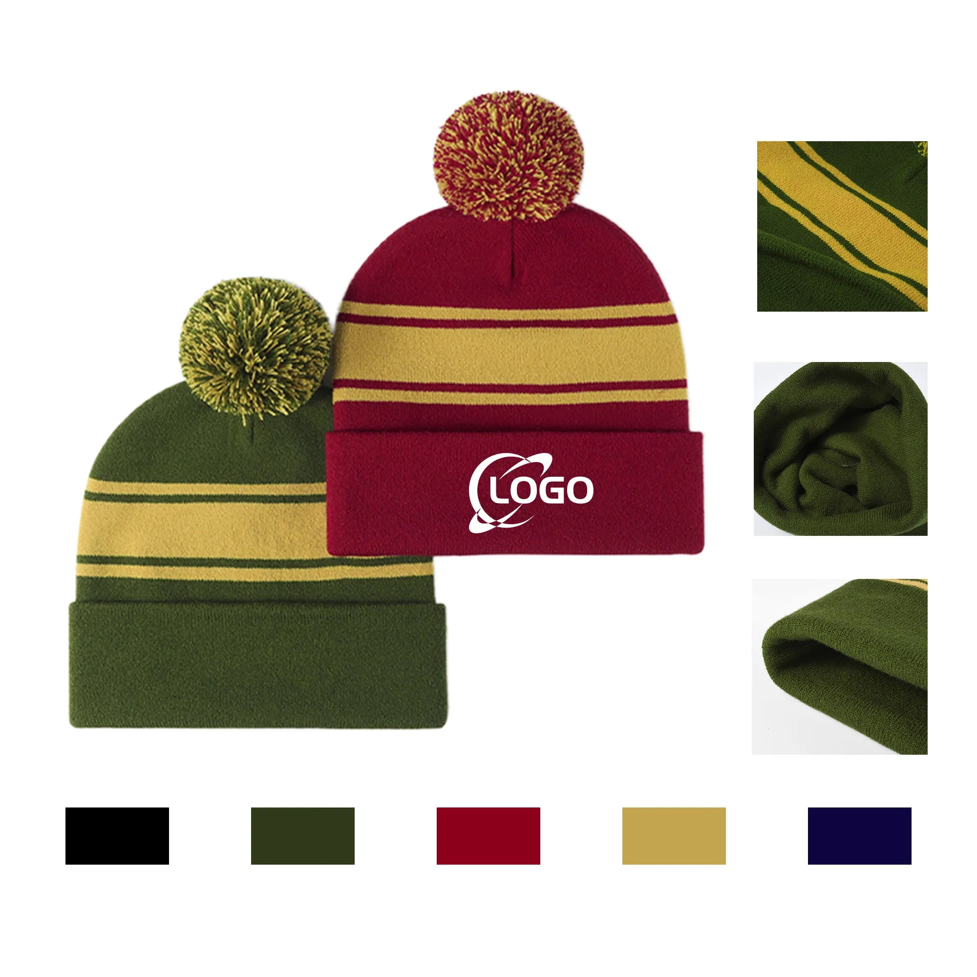 MOQ100 Knitted Beanie Cap With Hairball 2