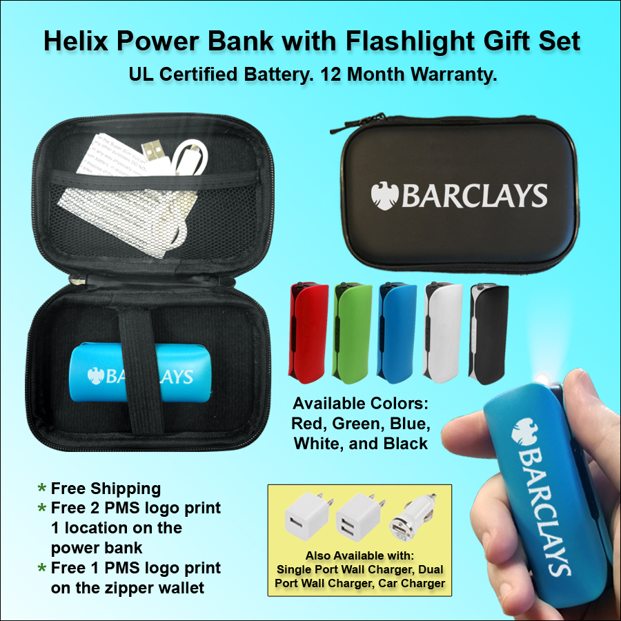Helix Power Bank with Flashlight Zipper Wallet Gift Set 2200 mAh