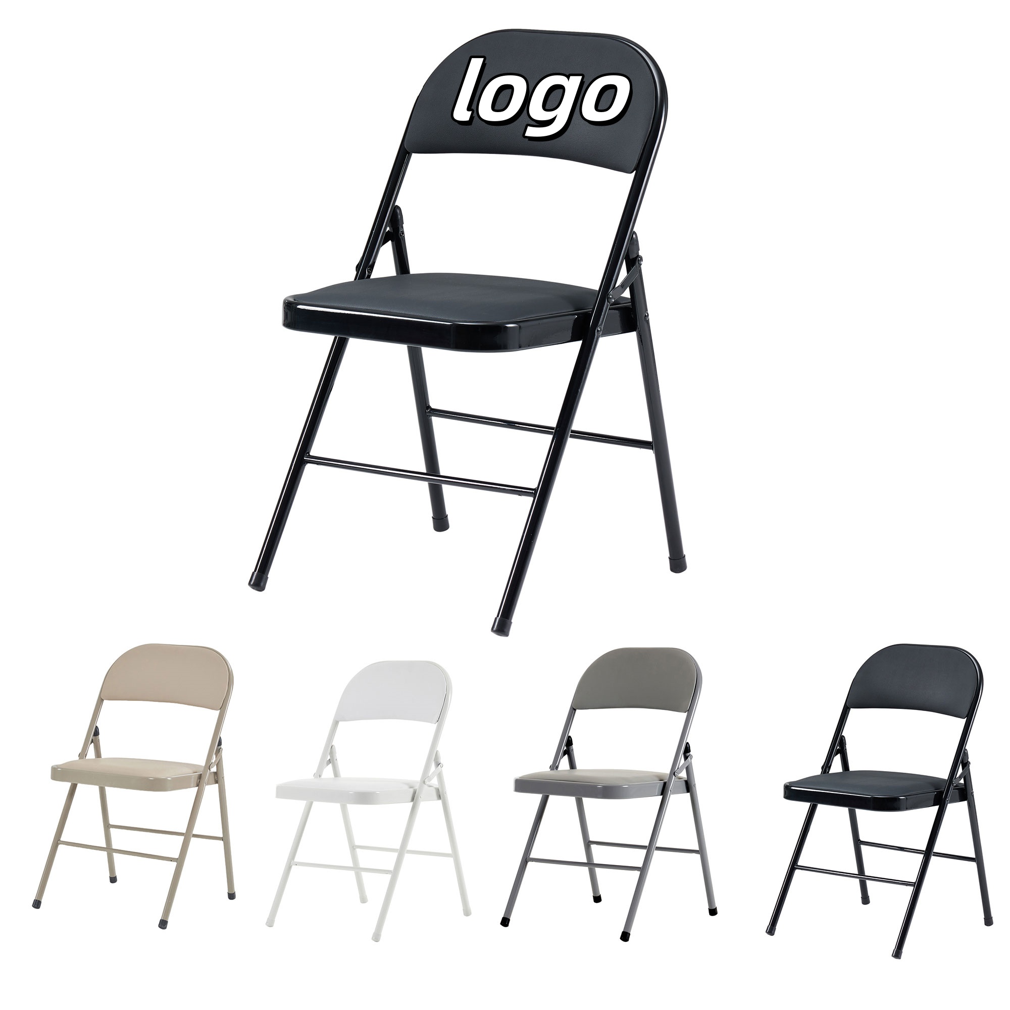 Black Foldable Iron & PVC Chairs 1