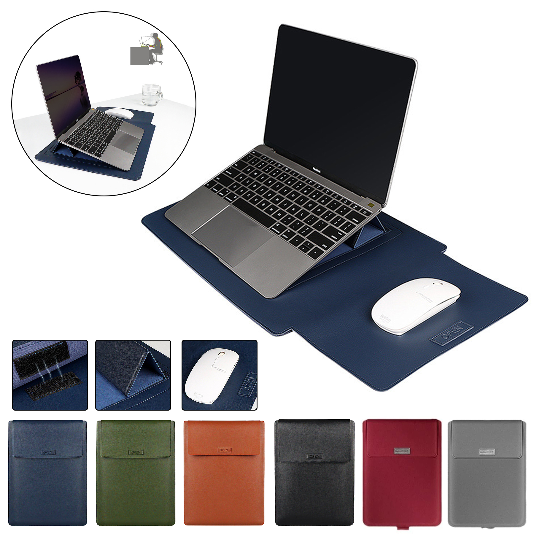 Laptop Sleeve with Foldable Stand Artificial 3