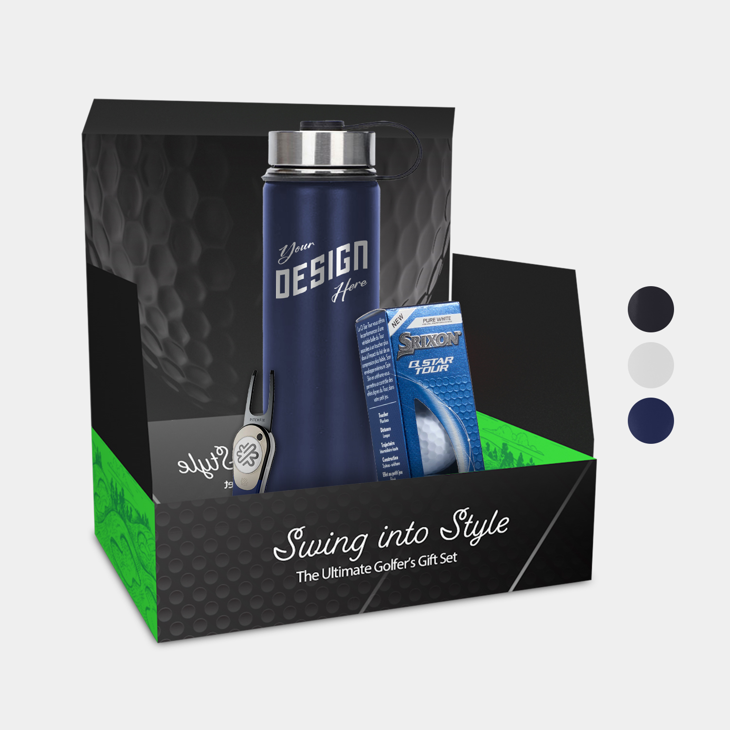 25 oz TiTUS® SS Water Bottle, Srixon® Golf Balls & Pitchfix® Icon Divot Tool Gift Set, custom water bottle with logo imprint 3