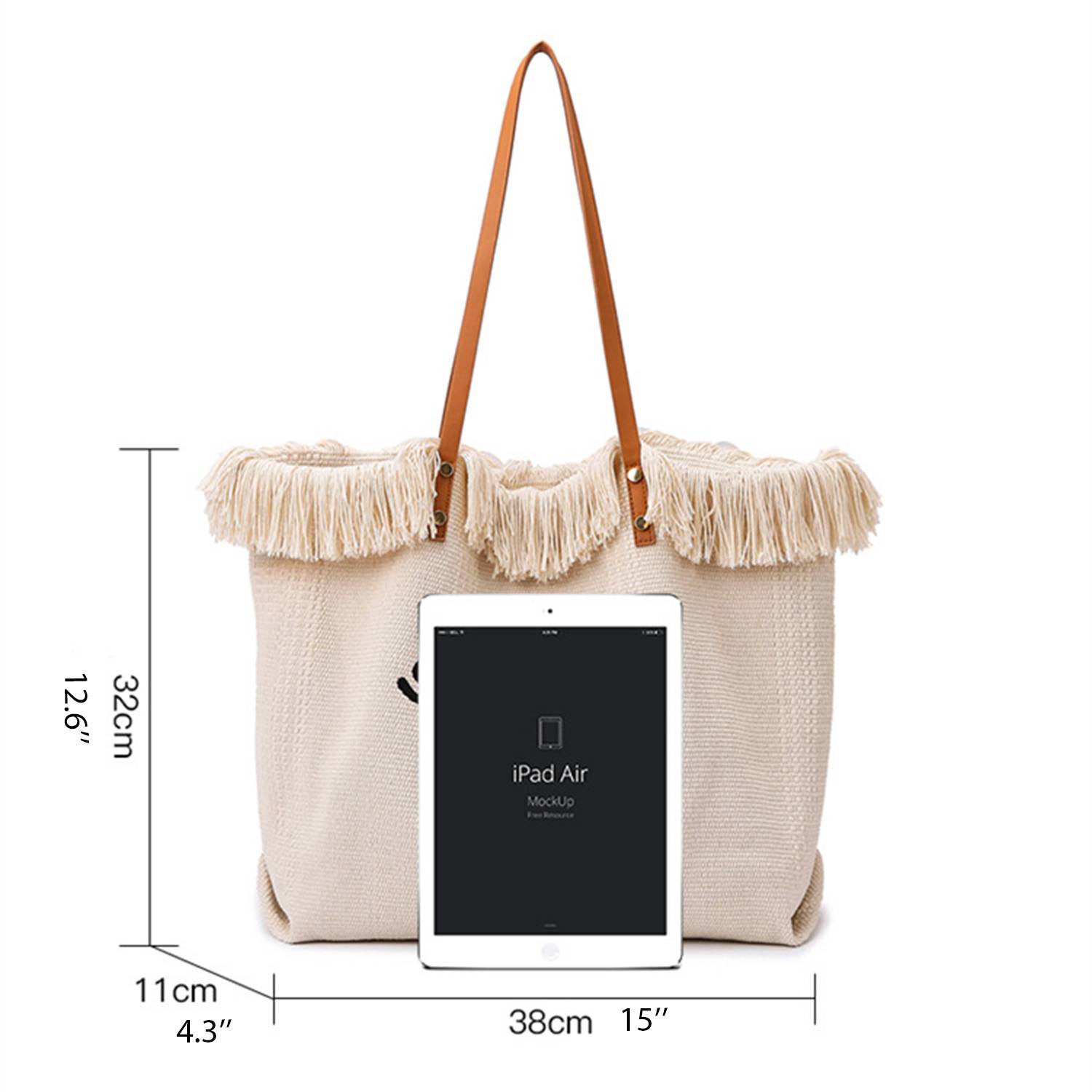Women Large Beach Canvas Tote Bag Summer Vibes Tassel 1