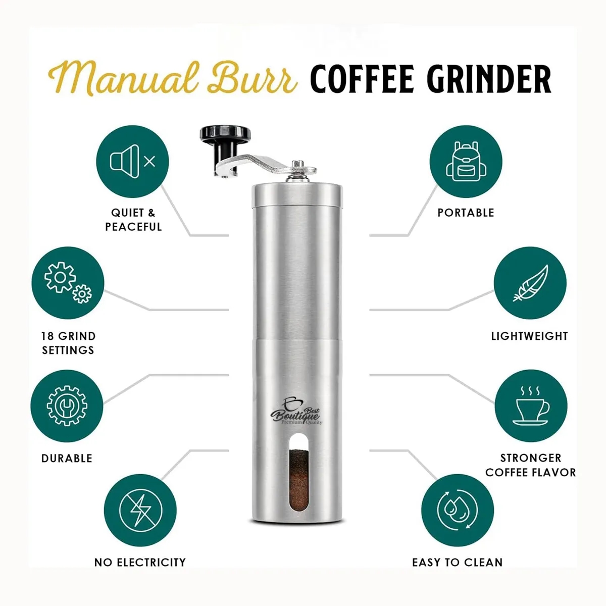 In Stock Nice Stainless Steel Manual Conical Coffee Grinder 3