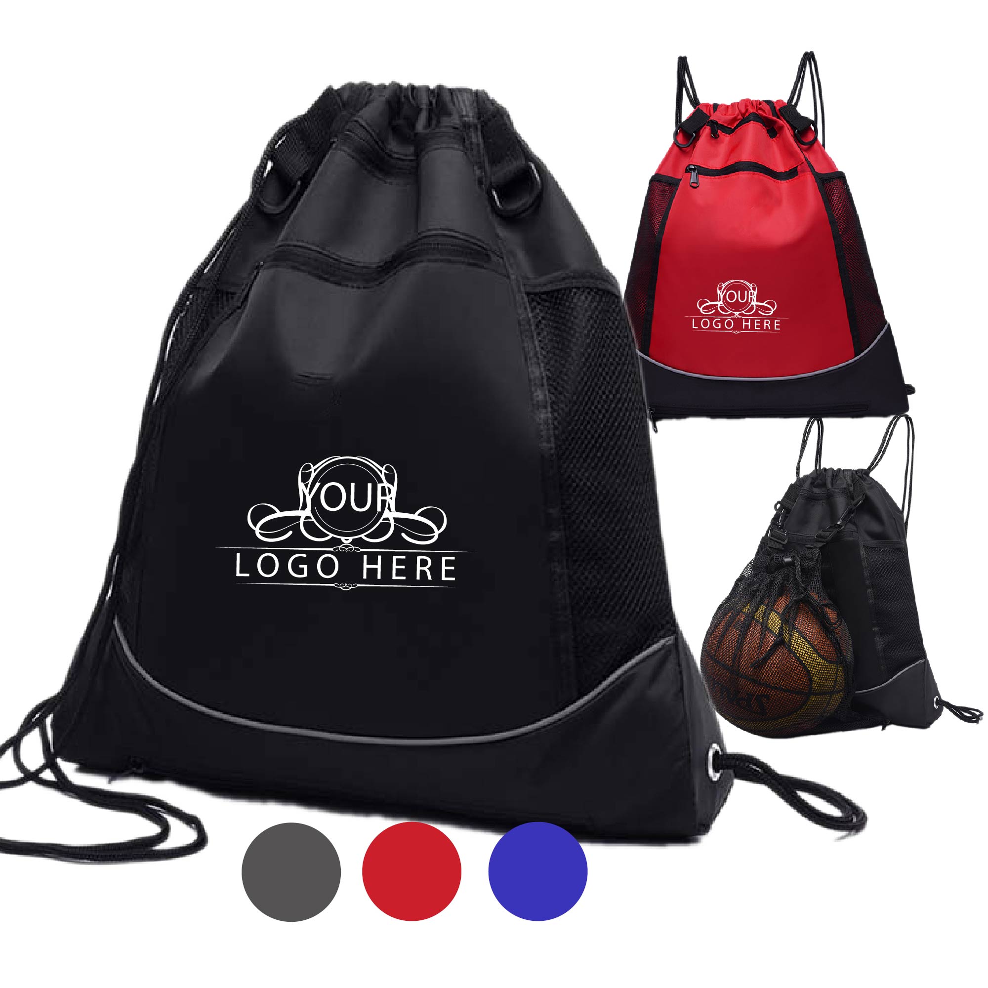 Basketball Net Pocket Drawstring Backpack Bags 2